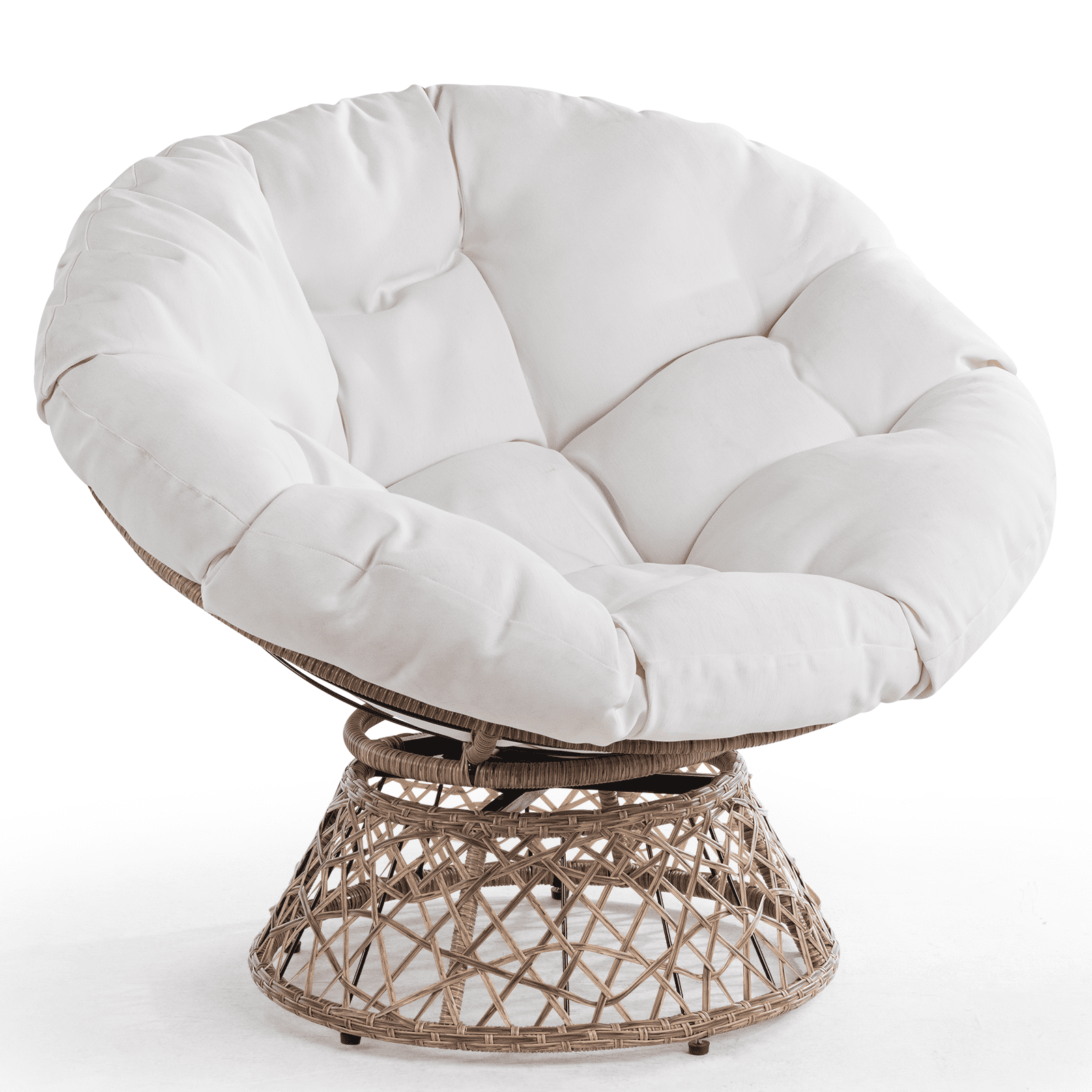 Bme 360 Swivel Comfy Papasan Chair with Fabric Cushion, Sturdy Metal Frame (Cream Vanilla - Black Frame)
