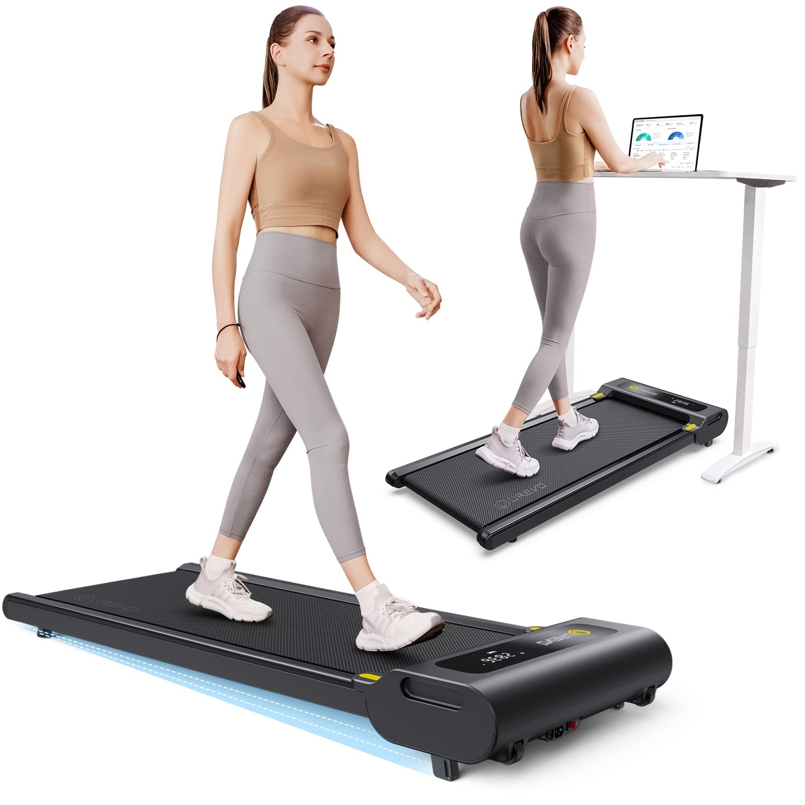 Walking Pad 2 in 1 Under Desk Treadmill with Remote Control Mini Portable Treadmill for Home Office
