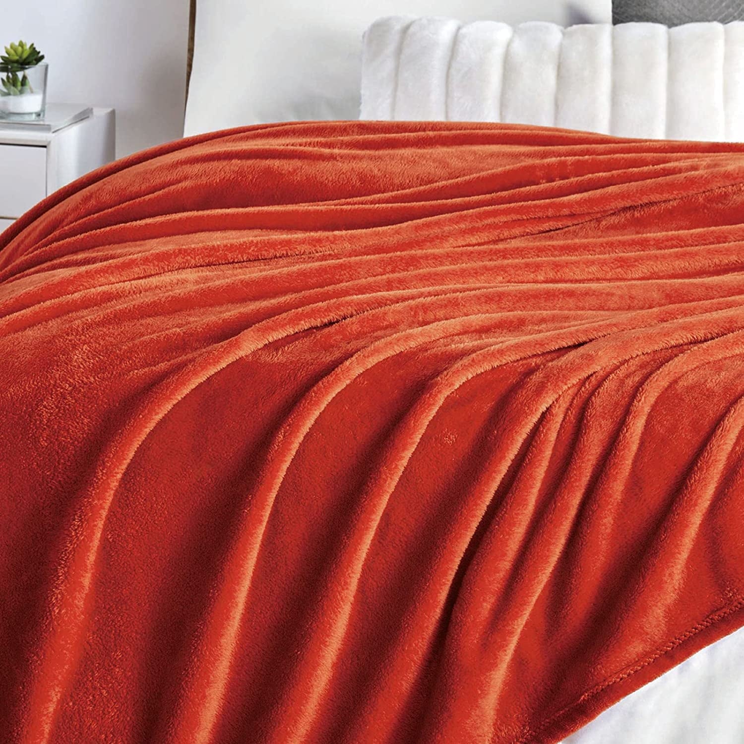 Walensee Ultra Soft Microplush Fleece Throw Blanket, 50" x 60", Orange, Machine Washable