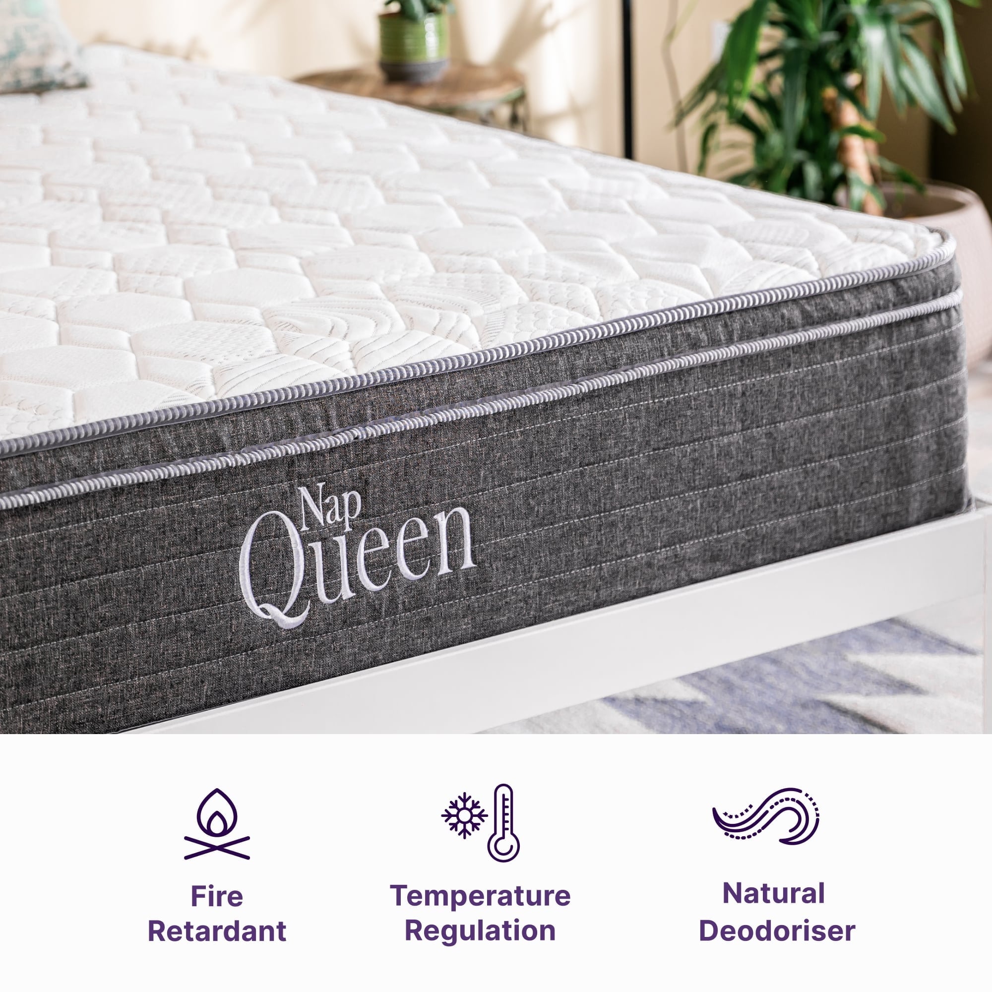 NapQueen Victoria 10" Medium Firm, Hybrid of Cooling Gel Infused Memory Foam and Pocket Spring Mattress, Queen Size