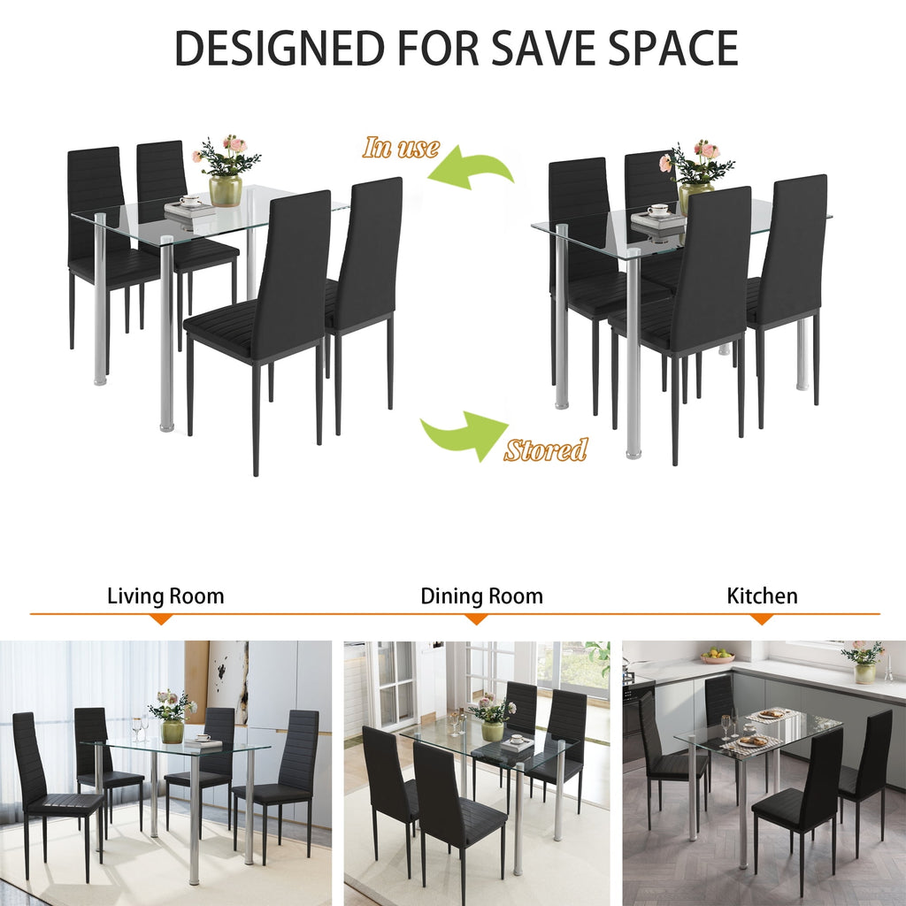 PAPROOS Dining Table Set for 4, Modern 5-Piece Kitchen Table Set with Faux Marble Top and Velvet Upholstery Chairs, Heavy Duty Dinette Sets for Breakfast Nook, Dining Room Table and Chairs, Gray
