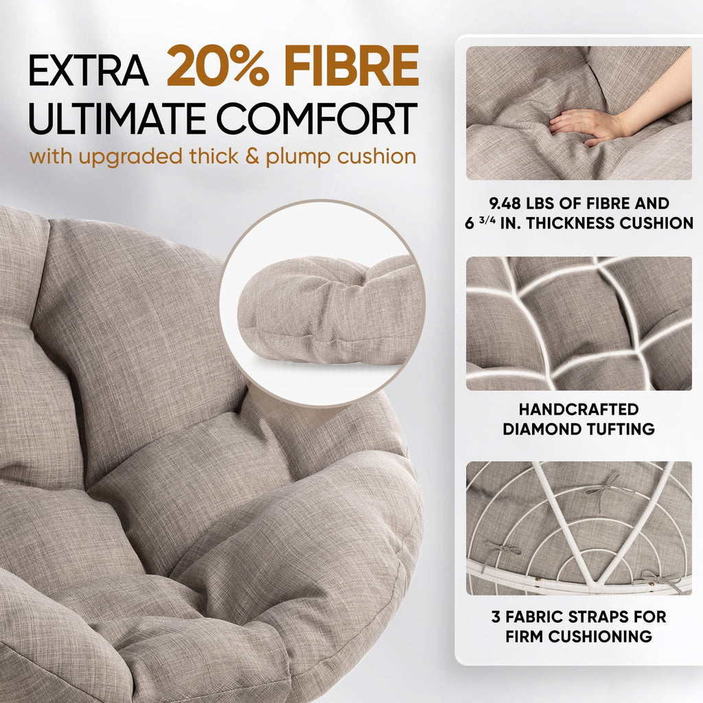Bme 360 Swivel Comfy Papasan Chair with Fabric Cushion, Sturdy Metal Frame (Cream Vanilla - Black Frame)