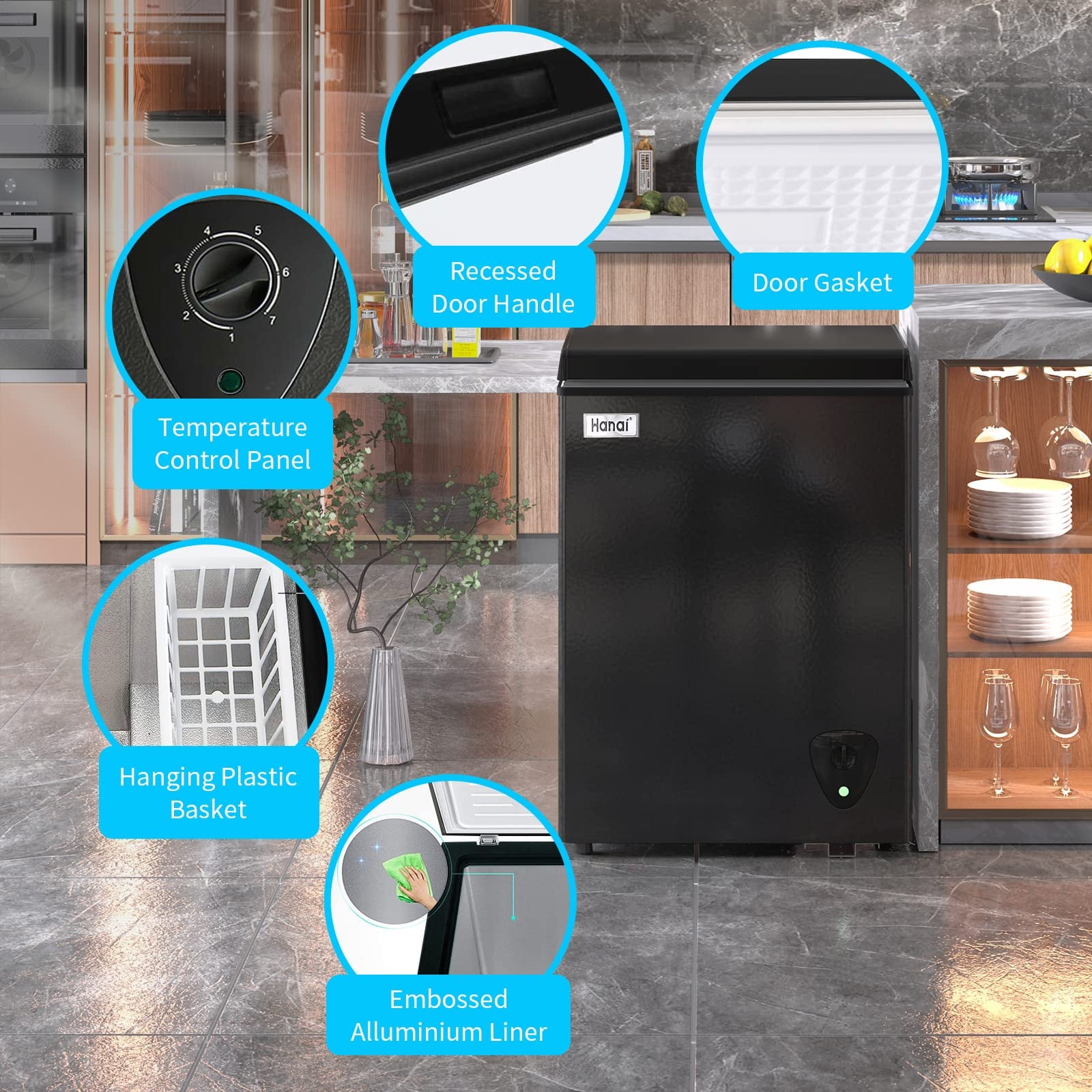 WANAI Chest Freezer 3.5 Cu ft,Small Chest Freezer,Upright Single Door Refrigerator,Black
