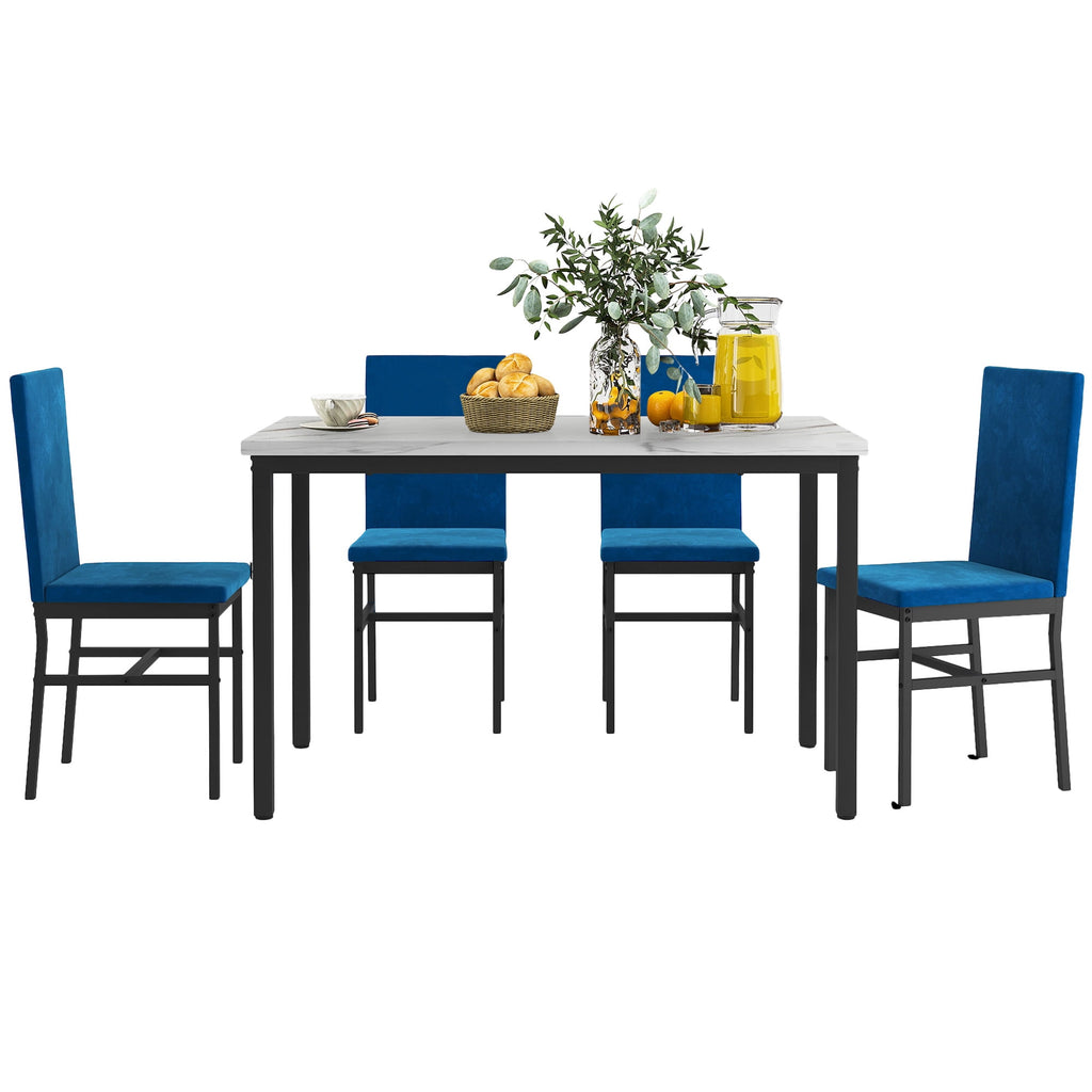 PAPROOS Dining Table Set for 4, Modern 5-Piece Kitchen Table Set with Faux Marble Top and Velvet Upholstery Chairs, Heavy Duty Dinette Sets for Breakfast Nook, Dining Room Table and Chairs, Gray
