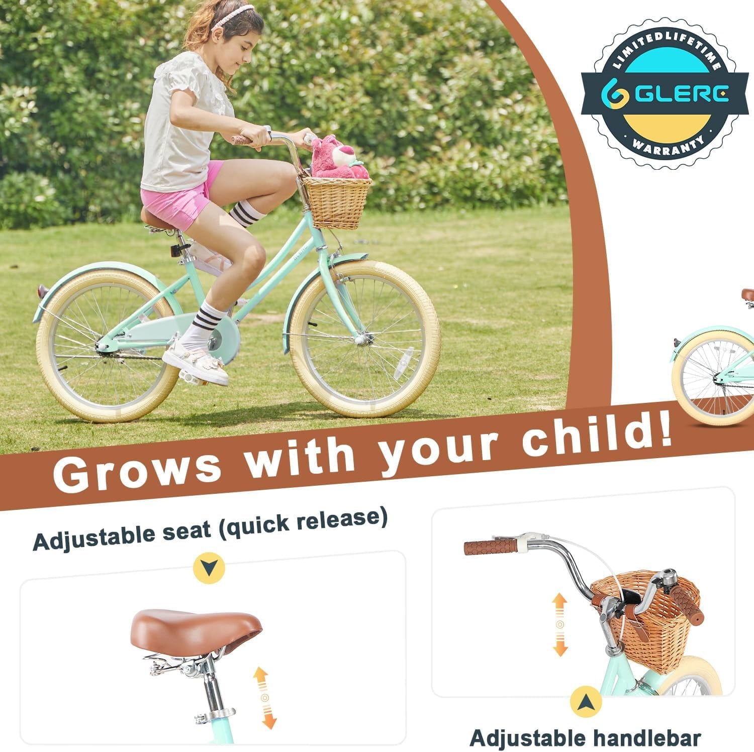 Glerc Little Molly 14 inch Kids Girls Bike for 3-5 Years Old Little Child,Yellow