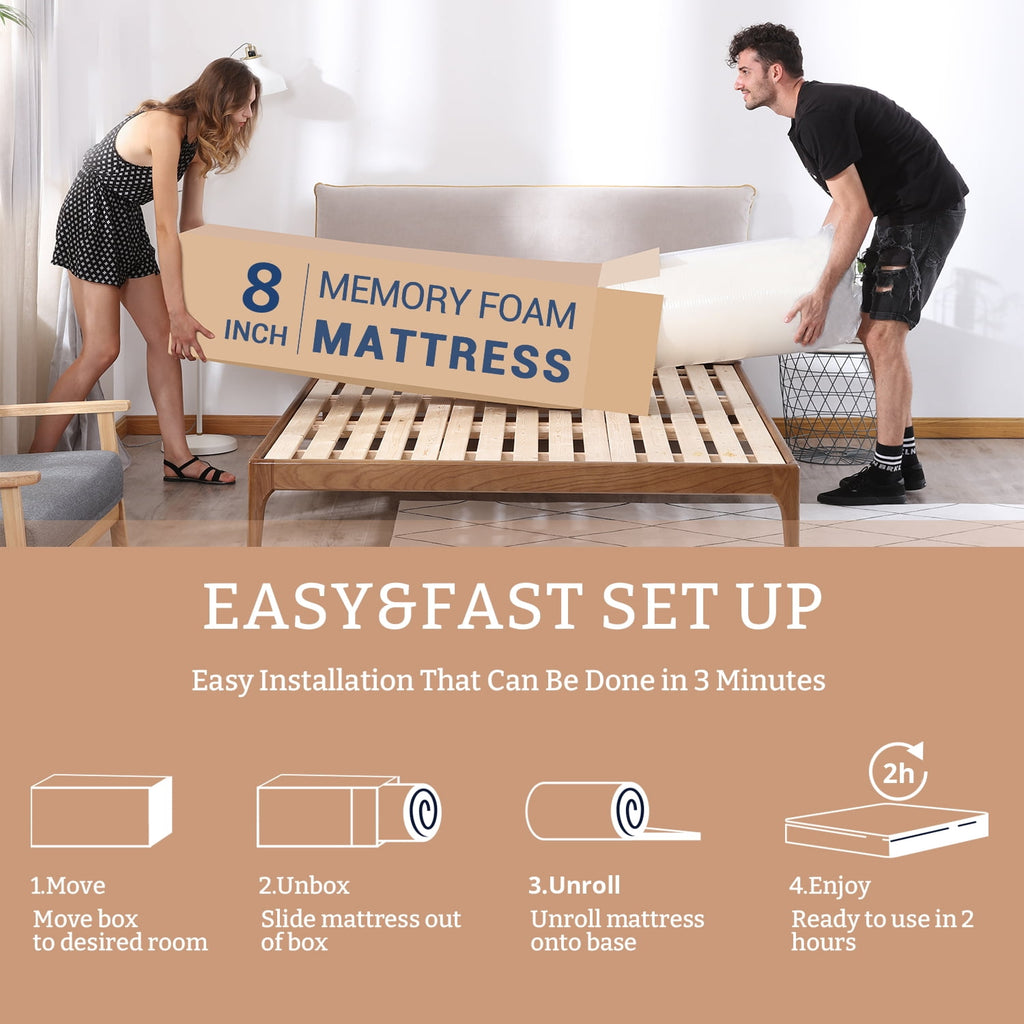 8 inch Twin Mattress, Green Tea Gel Memory Foam Mattress in a box, Medium Hardness Feeling, CertiPUR-US Certified/Made in USA, White