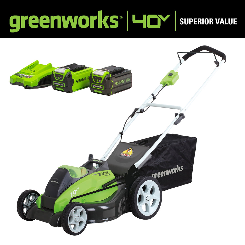 Greenworks 40V 19" Brushless Walk-Behind Lawn Mower with 4.0 Ah Battery & Charger 2524902