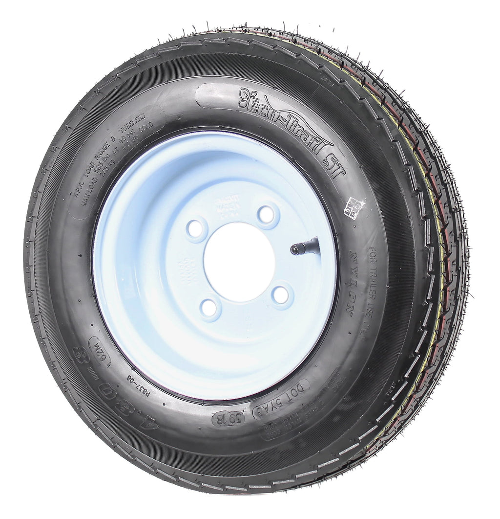 Two Trailer Tires On Rims 4.80-8 480-8 4.80 X 8 8 in. B 4 Lug Bolt Wheel White