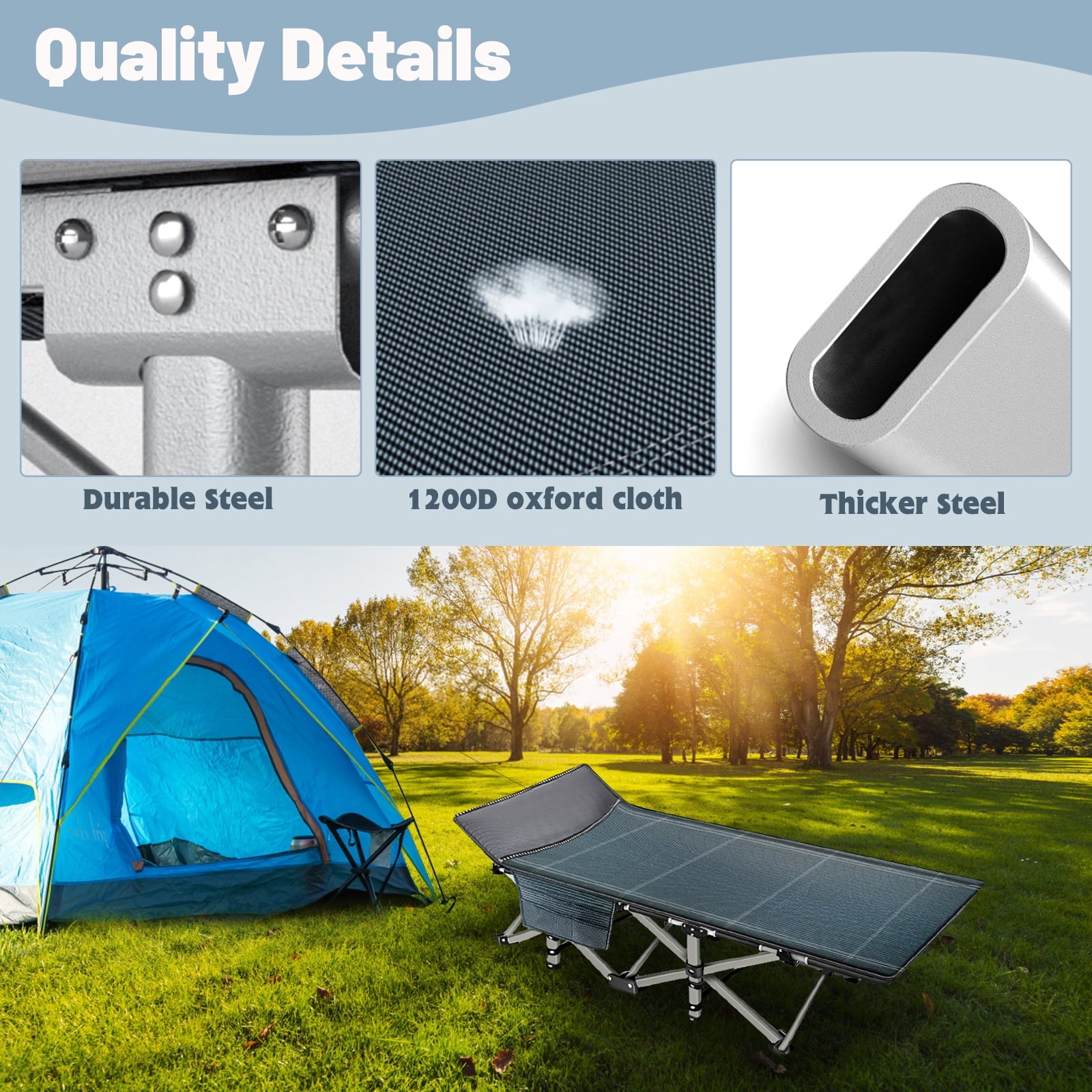 MOPHOTO 75" Portable Folding Bed for Adults, Rollaway Guest Bed Sleeping Cot with Mattress, Heavy Duty Outdoor Camping Cot with Carry Bag