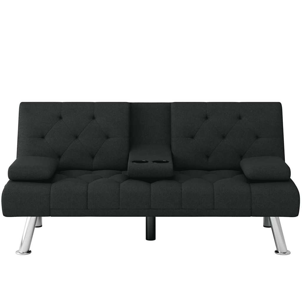 Homfa Convertible Futon Sofa Bed, 66.3'' Upholstered Removable Armrests,Gray Finish