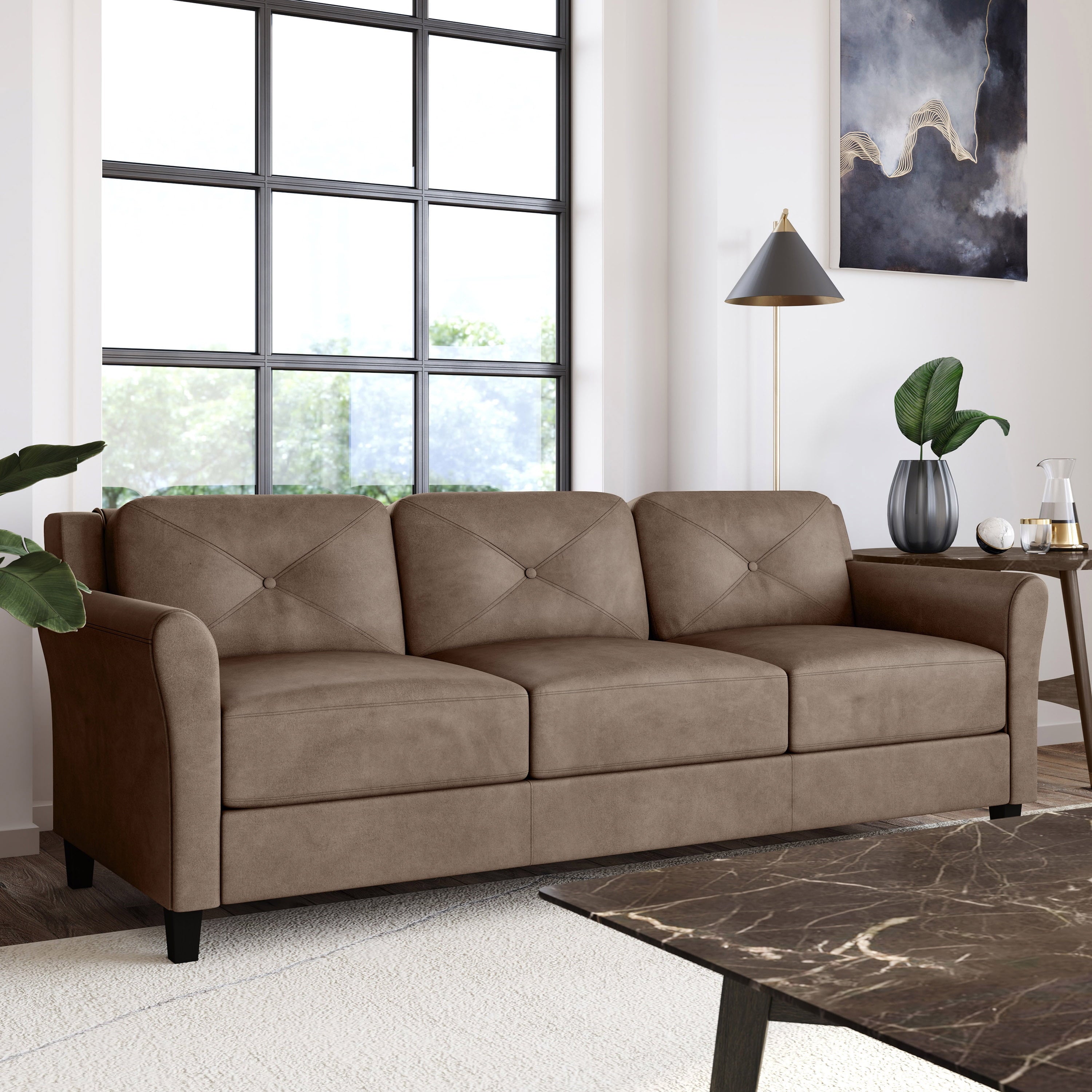 Lifestyle Solutions Taryn Curved Arms Sofa, Black Fabric