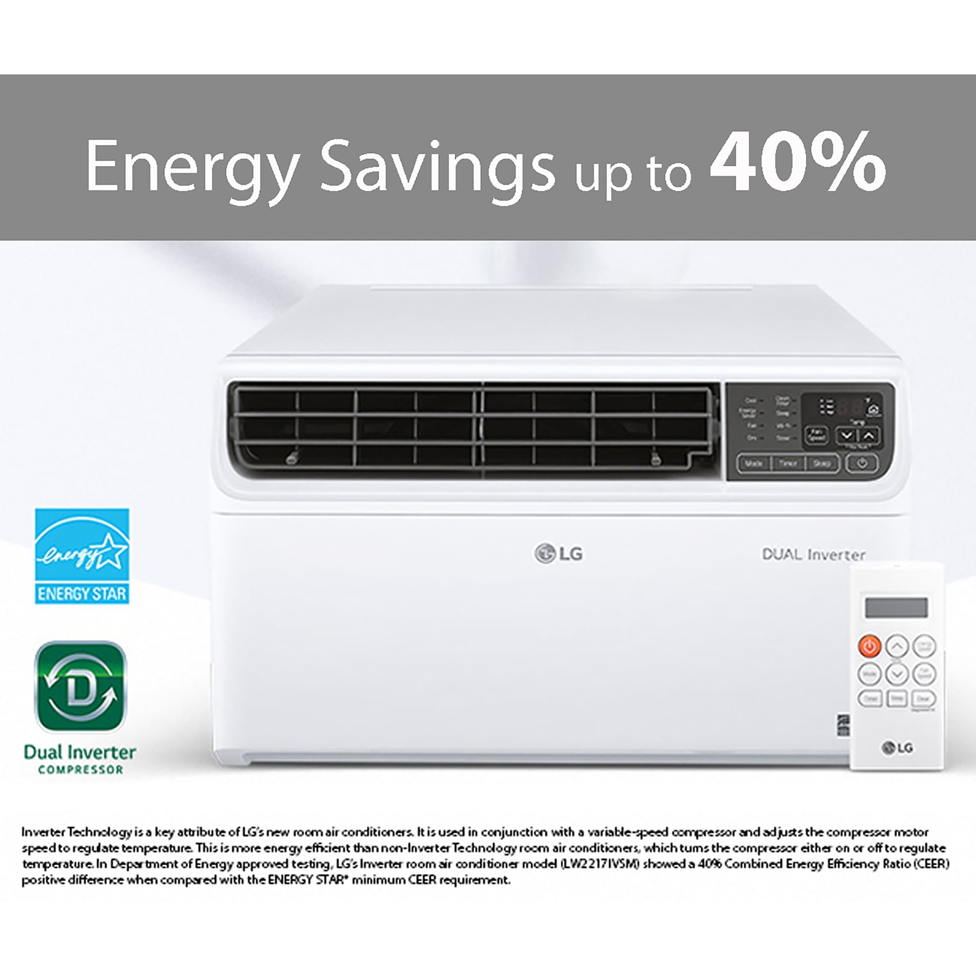 LG Energy Star 9,500 BTU 115V Dual Inverter Window Air Conditioner with Wi-Fi Control