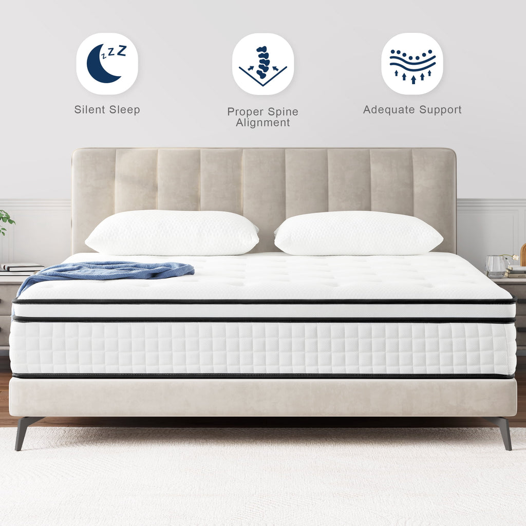 Queen Mattress, Madinog 12" Hybrid Mattress,Innerspring and Gel Memory Foam