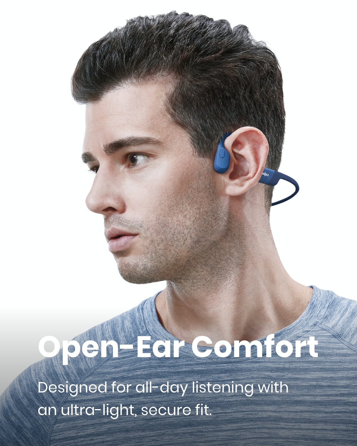 Shokz OpenRun Bone Conduction Waterproof Bluetooth Headphones for Sports with Cooling Wristband (Formerly Aeropex), Blue