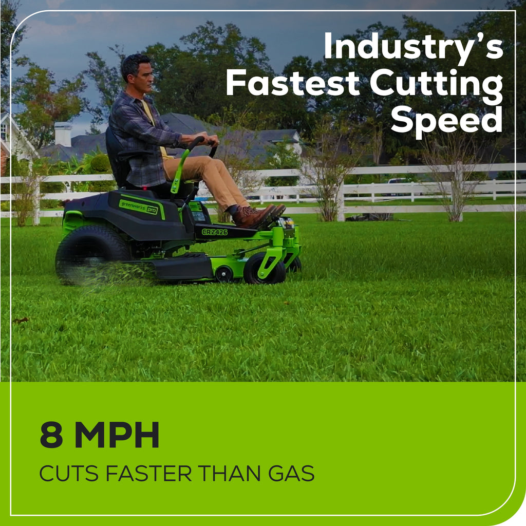 Greenworks 60V 42” Cordless Battery Crossover-Z Zero Turn Riding Lawn Mower with Six (6) 8Ah Batteries & Three (3) Dual Port Turbo Chargers 7409302