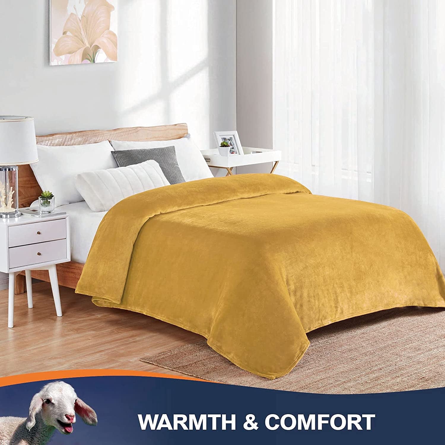 Walensee Ultra Soft Microplush Fleece Throw Blanket, 50" x 60", Orange, Machine Washable