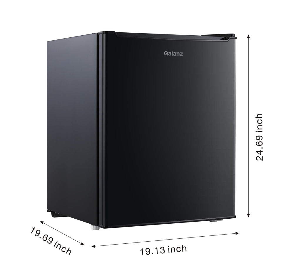 Galanz 2.7 Cu ft Single Door Mini Fridge, Black, Estar, New, Width 19.13"