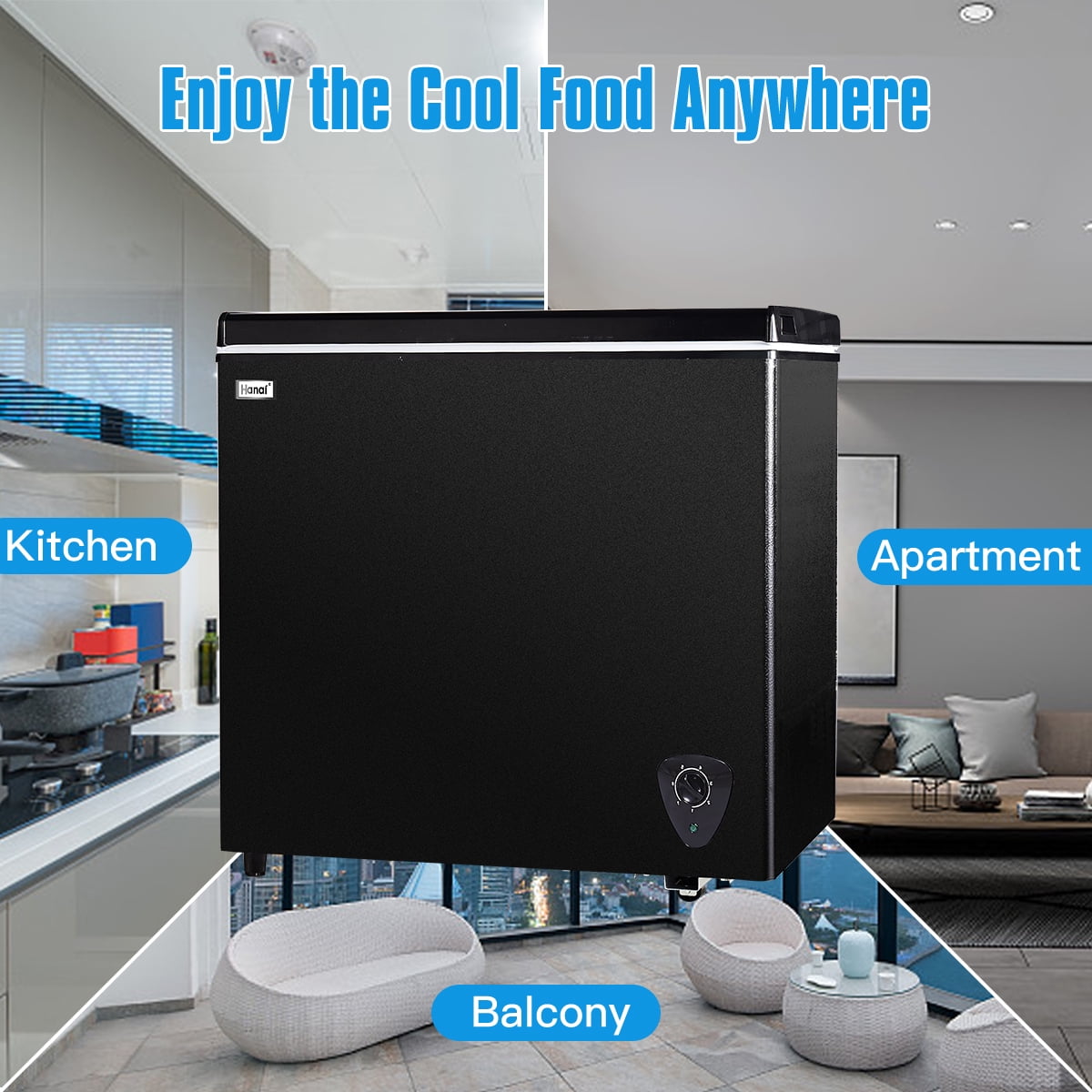WANAI Chest Freezer 3.5 Cu ft,Small Chest Freezer,Upright Single Door Refrigerator,Black