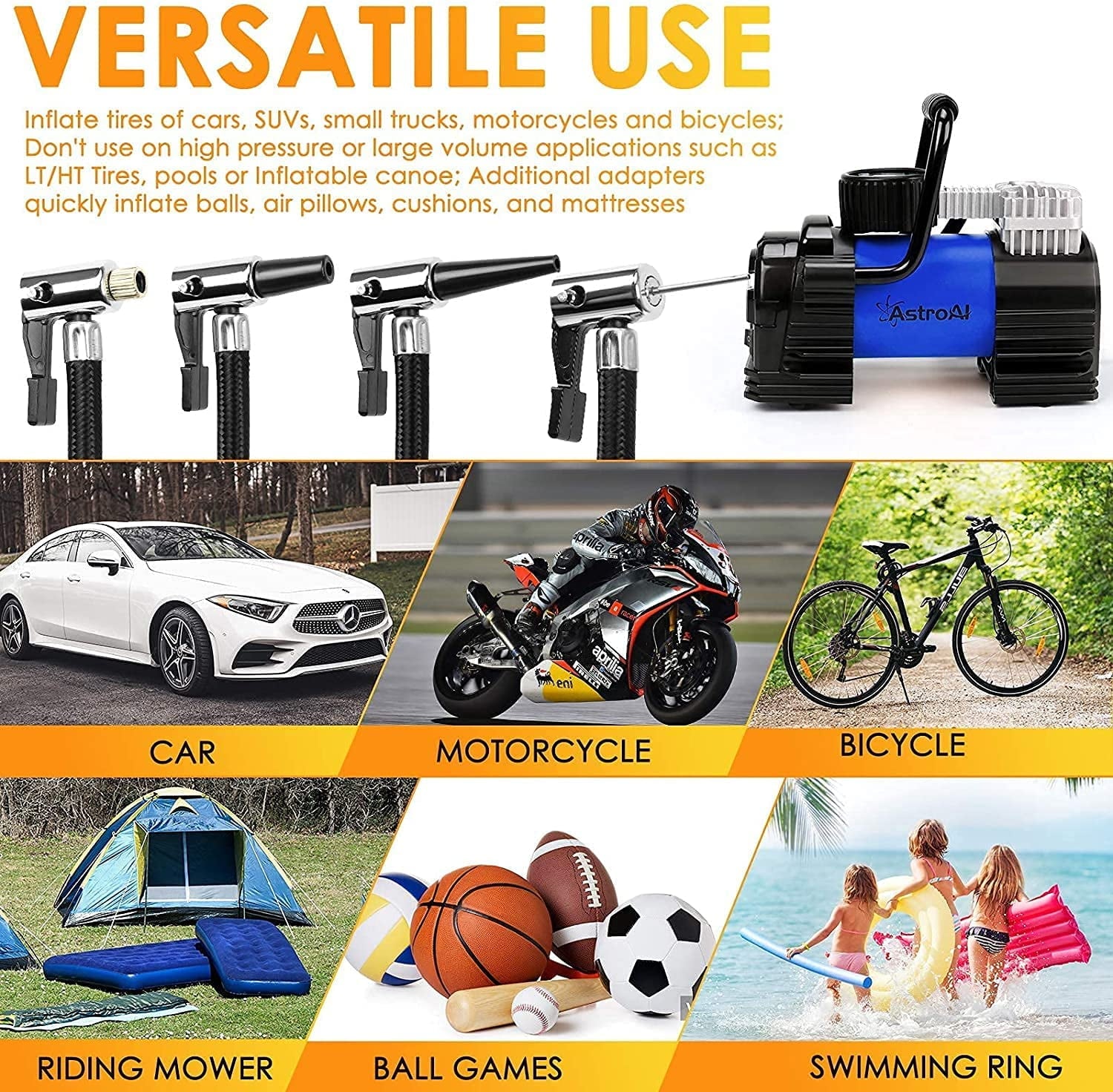 AstroAI Tire Inflator Portable Air Pump for Car Tires, Digital Air Compressor 150PSI, Yellow