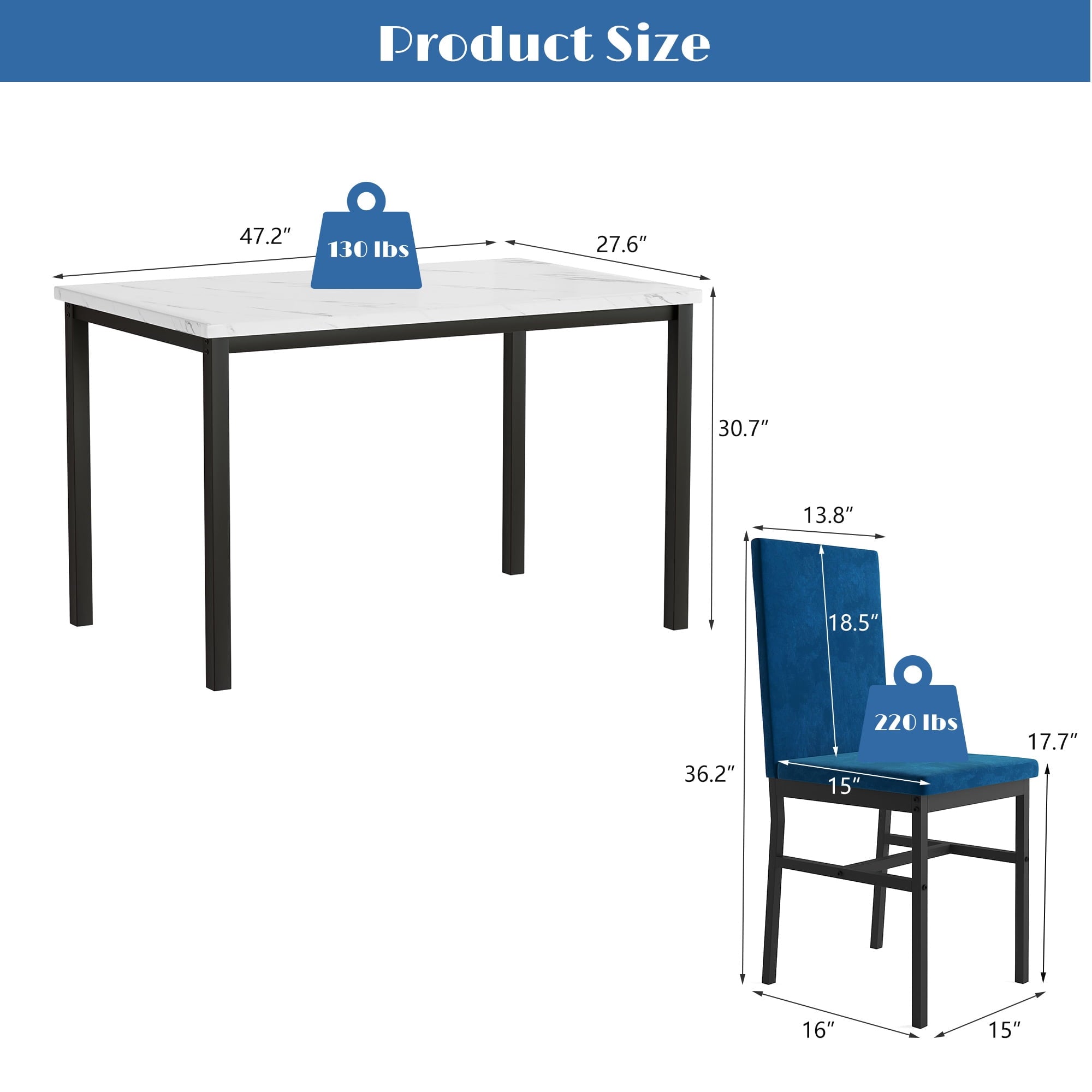 PAPROOS Dining Table Set for 4, Modern 5-Piece Kitchen Table Set with Faux Marble Top and Velvet Upholstery Chairs, Heavy Duty Dinette Sets for Breakfast Nook, Dining Room Table and Chairs, Gray
