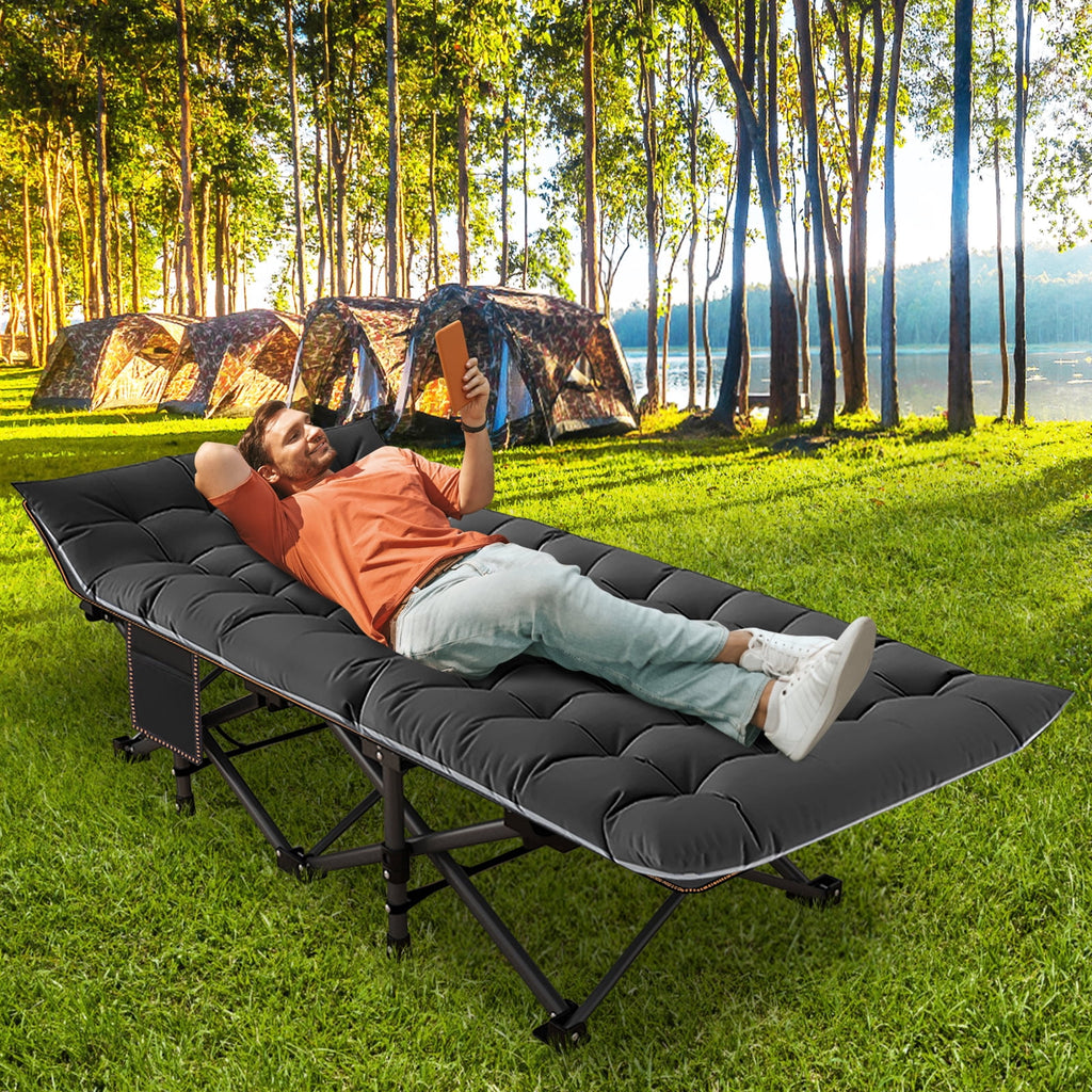 MOPHOTO 75" Portable Folding Bed for Adults, Rollaway Guest Bed Sleeping Cot with Mattress, Heavy Duty Outdoor Camping Cot with Carry Bag