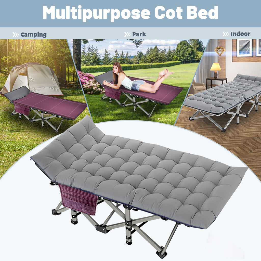 MOPHOTO 75" Portable Folding Bed for Adults, Rollaway Guest Bed Sleeping Cot with Mattress, Heavy Duty Outdoor Camping Cot with Carry Bag