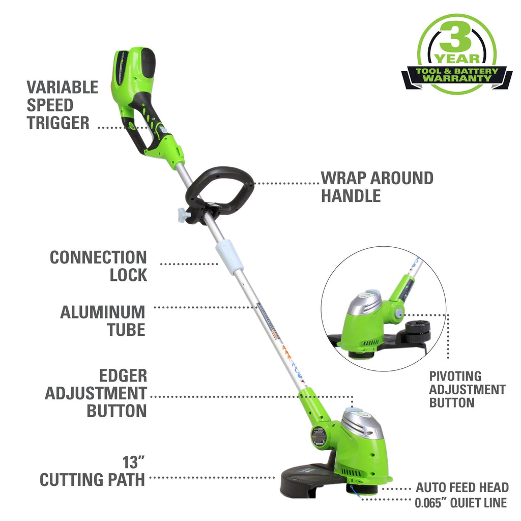 Greenworks 40V 13" Cordless String Trimmer/Edger with 2.0 Ah Battery & Charger 21302
