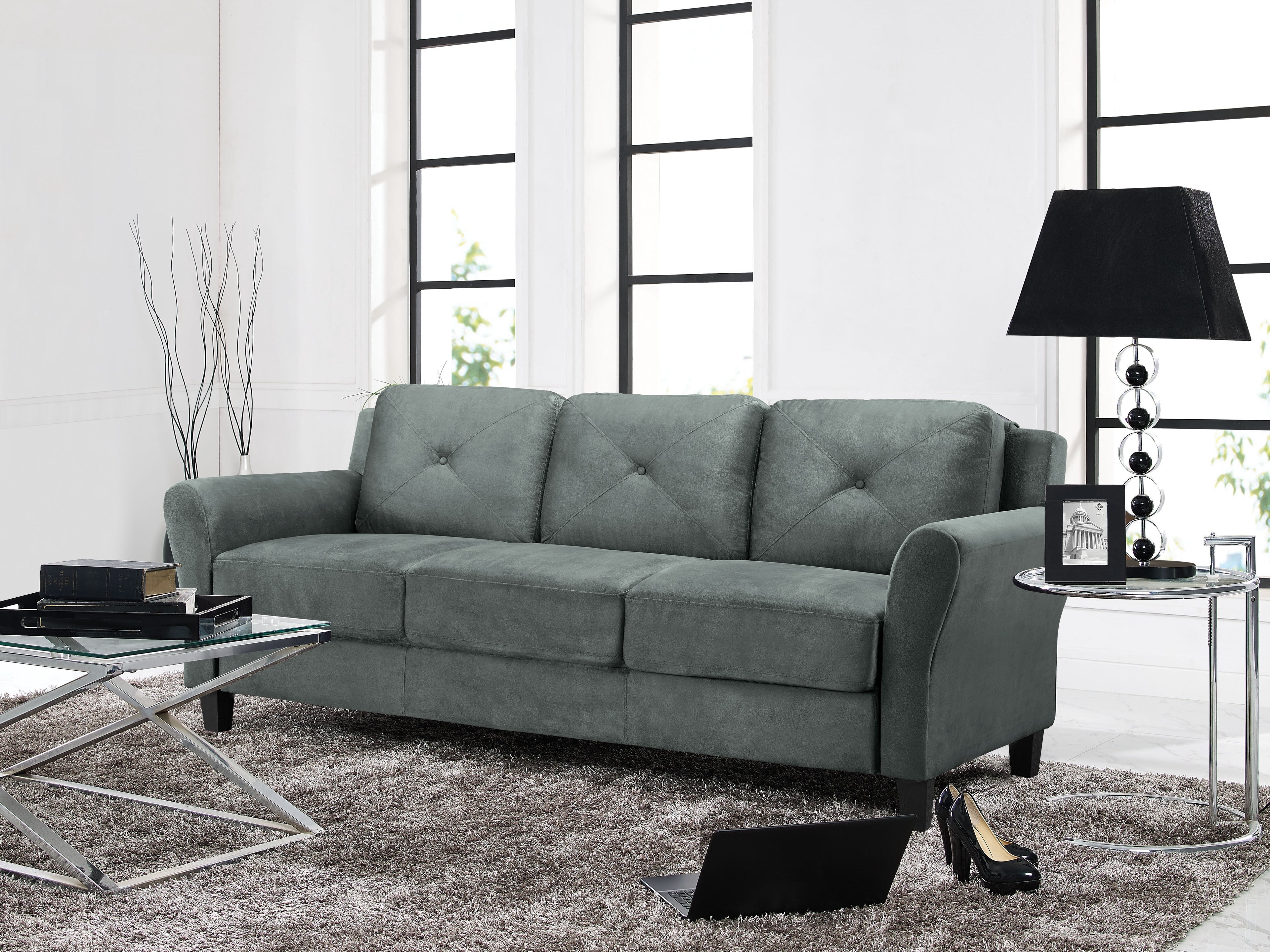 Lifestyle Solutions Taryn Curved Arms Sofa, Black Fabric
