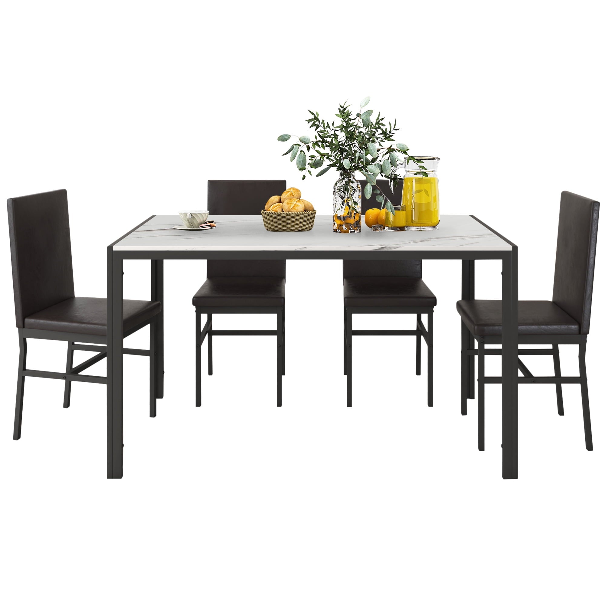 PAPROOS Dining Table Set for 4, Modern 5-Piece Kitchen Table Set with Faux Marble Top and Velvet Upholstery Chairs, Heavy Duty Dinette Sets for Breakfast Nook, Dining Room Table and Chairs, Gray