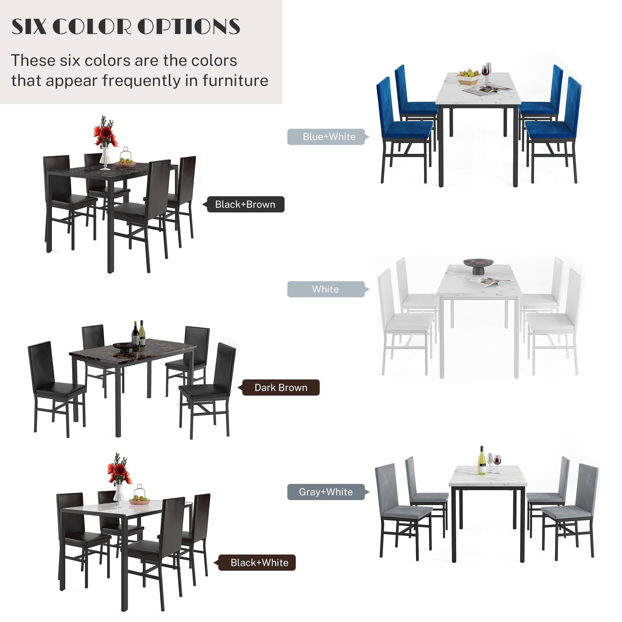 PAPROOS Dining Table Set for 4, Modern 5-Piece Kitchen Table Set with Faux Marble Top and Velvet Upholstery Chairs, Heavy Duty Dinette Sets for Breakfast Nook, Dining Room Table and Chairs, Gray