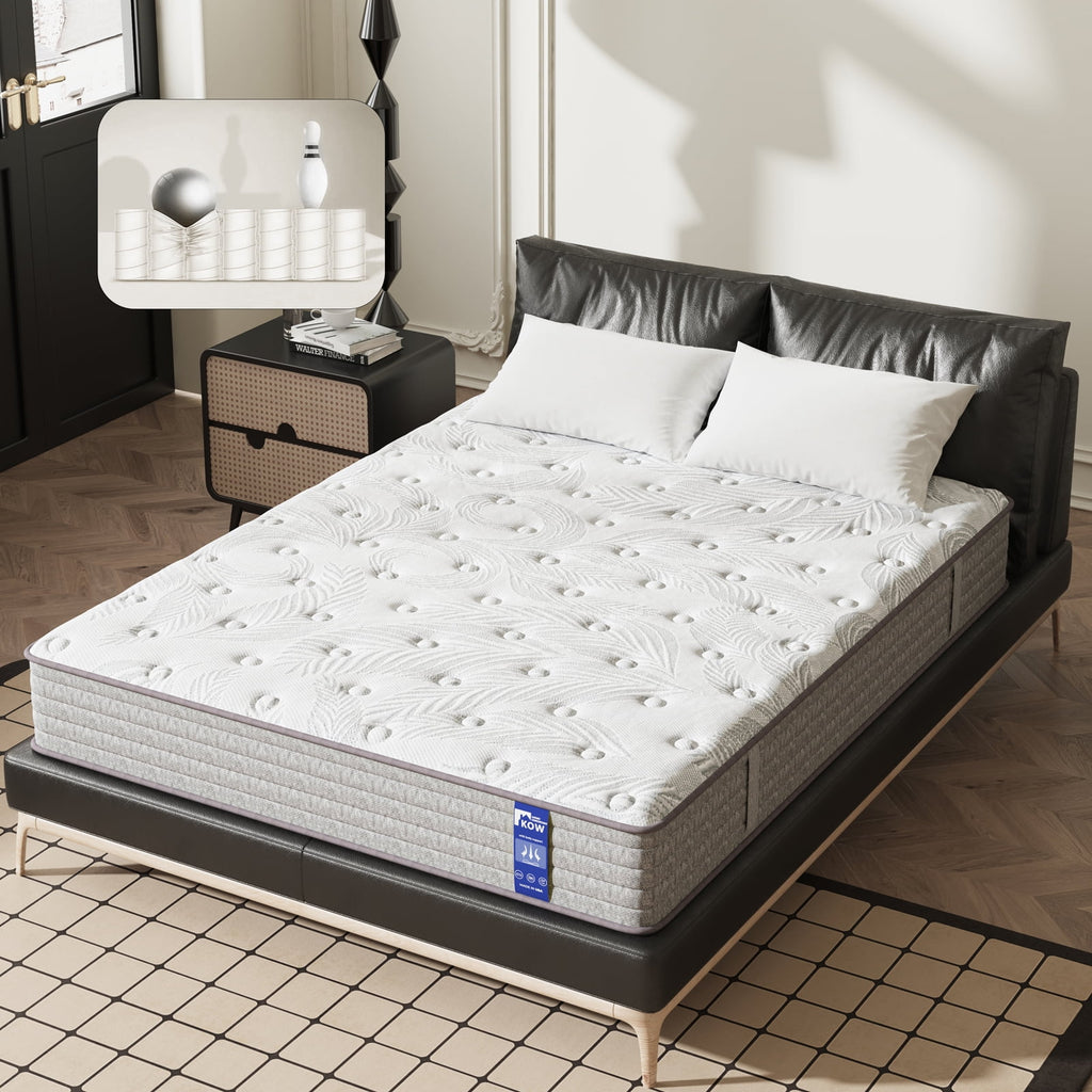 KOW Hybrid Mattress 12" Full Size Gel Memory Foam Pocket Spring Mattress in a Box Medium Firm Adult