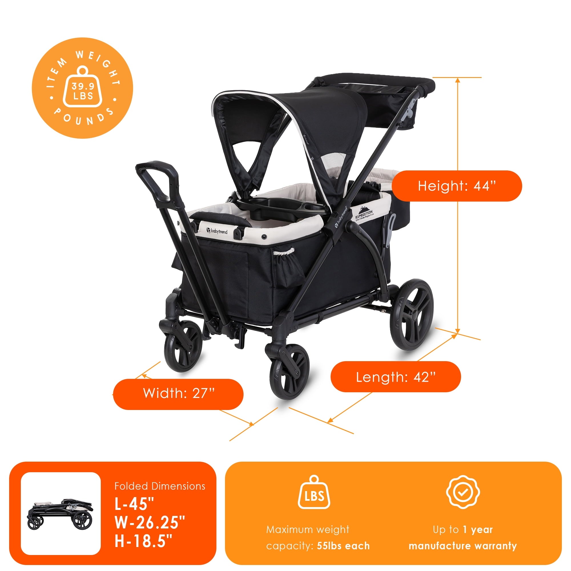 Baby Trend Expedition 2-in-1 Stroller Wagon PLUS with Canopy, Modern Khaki