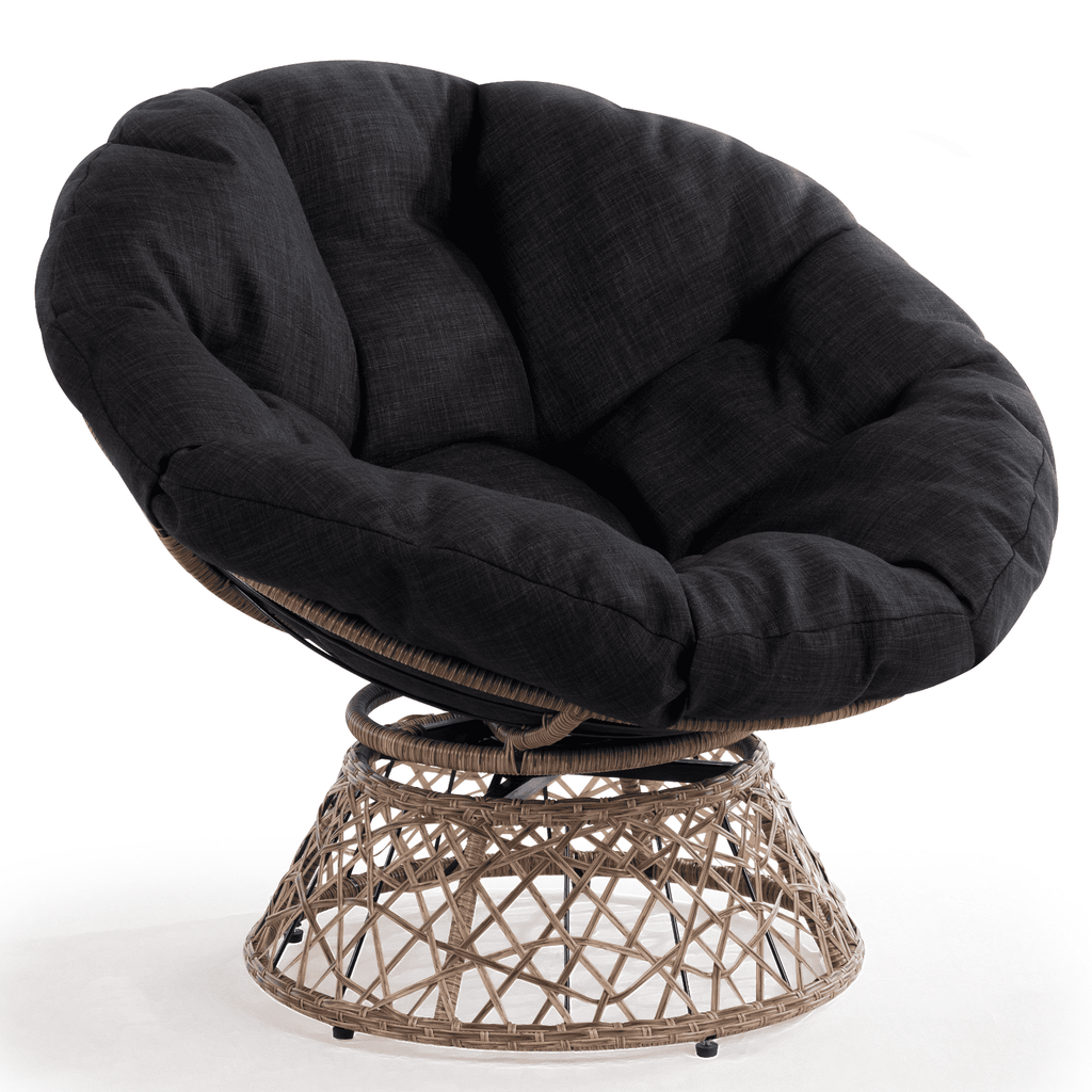 Bme 360 Swivel Comfy Papasan Chair with Fabric Cushion, Sturdy Metal Frame (Cream Vanilla - Black Frame)