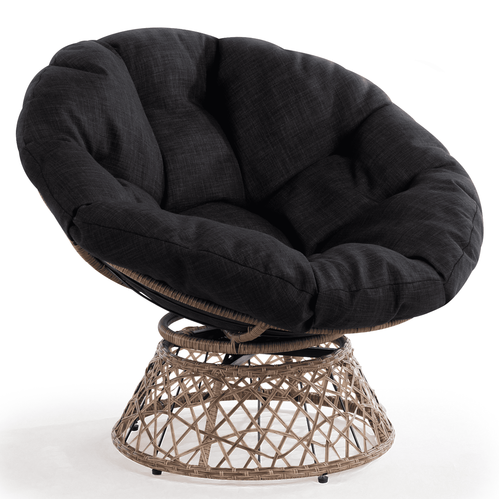 Bme 360 Swivel Comfy Papasan Chair with Fabric Cushion, Sturdy Metal Frame (Cream Vanilla - Black Frame)