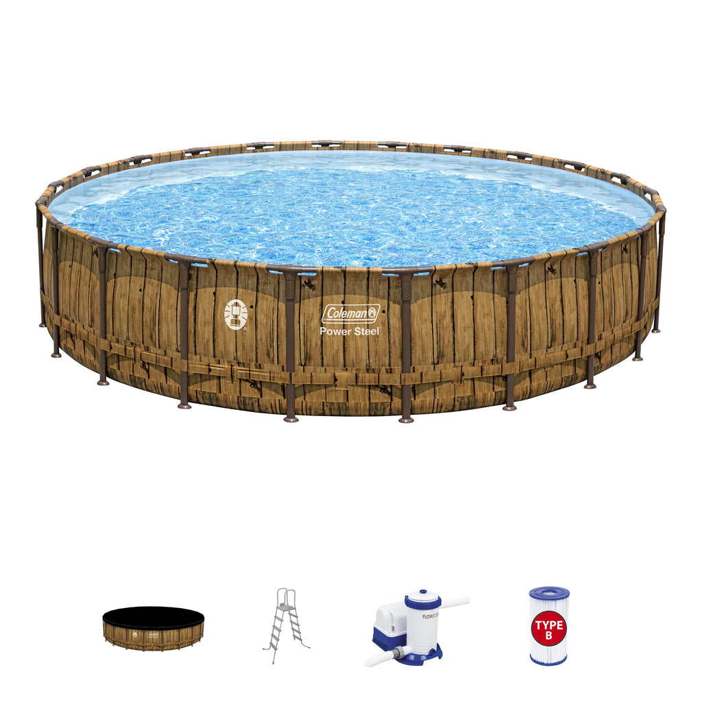 Coleman Power Steel 22' x 52" Round Metal Frame Above Ground Pool Set