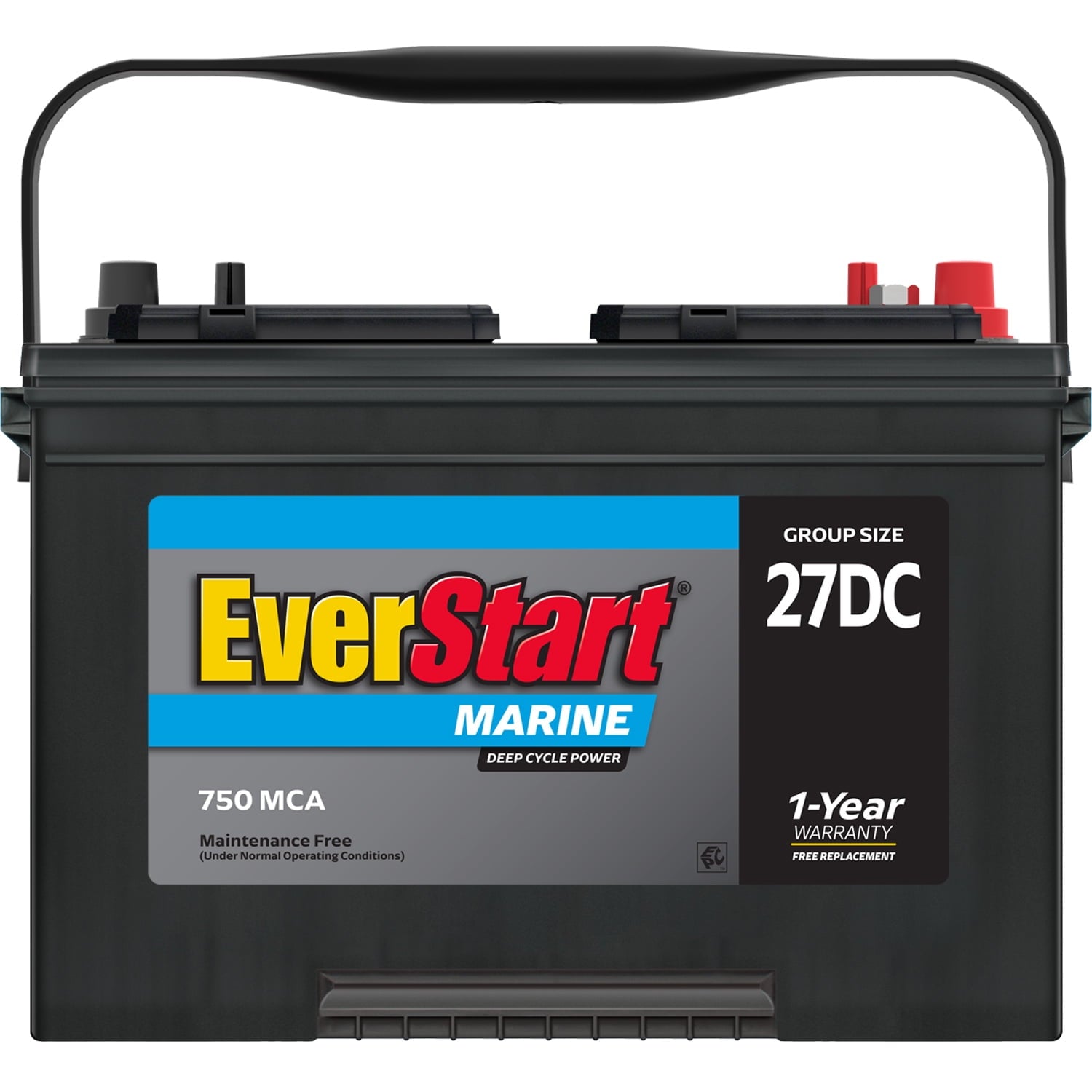 EverStart Lead Acid Marine & RV Deep Cycle Battery, Group Size 27DC 12 Volt, 740 MCA