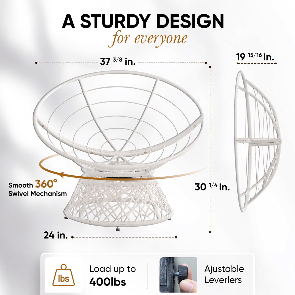 Bme 360 Swivel Comfy Papasan Chair with Fabric Cushion, Sturdy Metal Frame (Cream Vanilla - Black Frame)