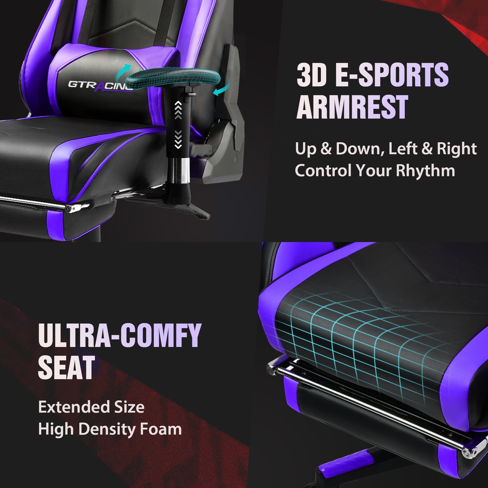 GTRACING Gaming Chair Office Chair PU Leather with Footrest & Adjustable Headrest, Red
