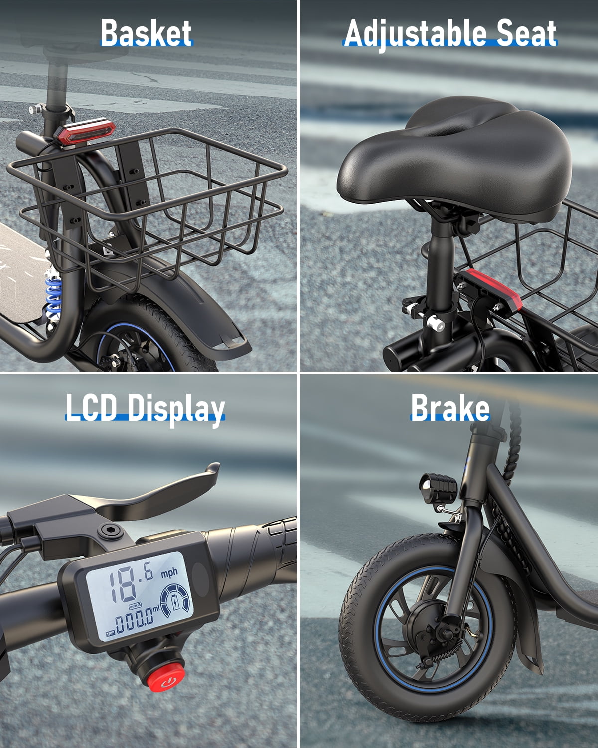 Kistp 450W Electric Scooter with Seat for Adult, 12 inch Commuter Electric Scooter with Basket - up to 21 Miles 15.5MPH