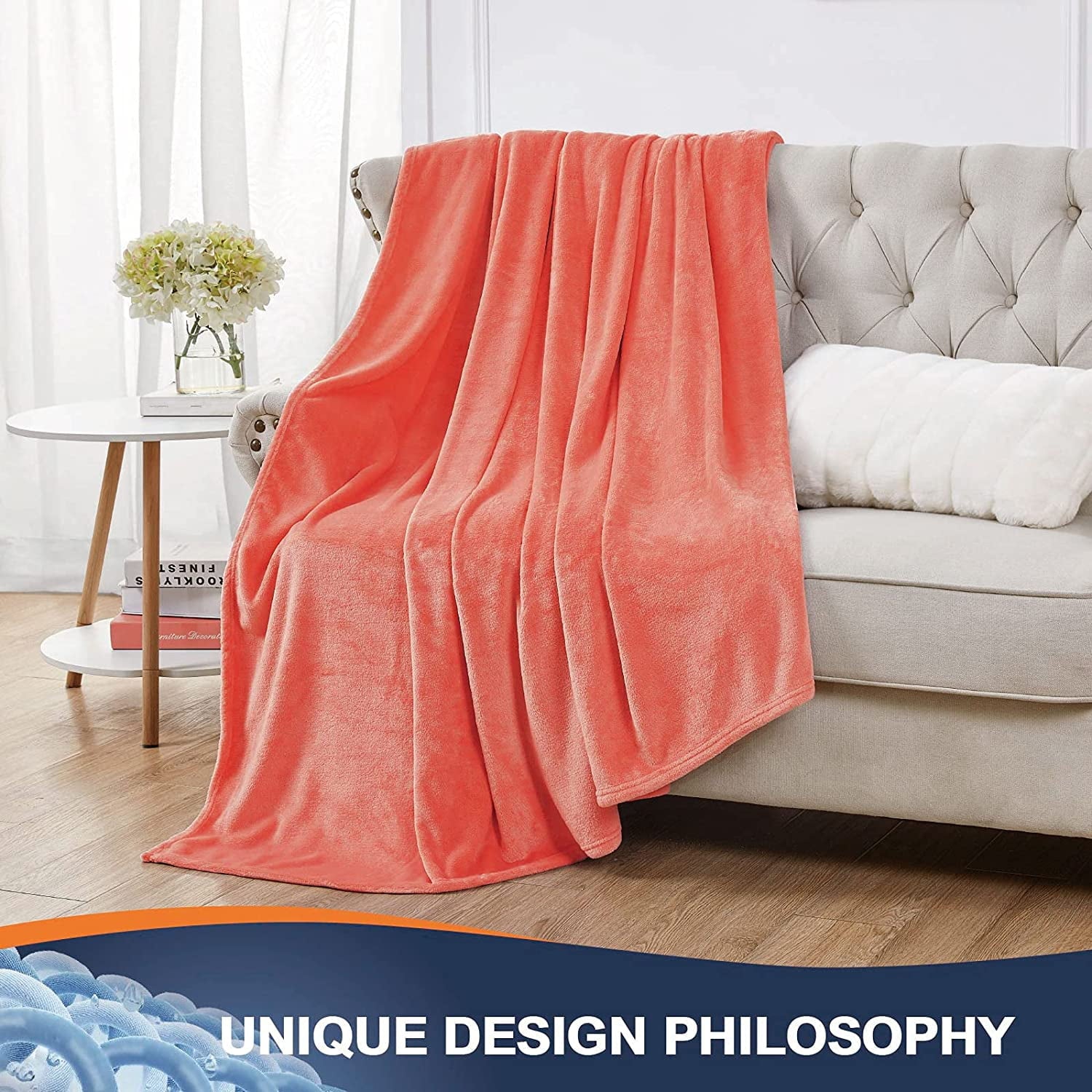 Walensee Ultra Soft Microplush Fleece Throw Blanket, 50" x 60", Orange, Machine Washable
