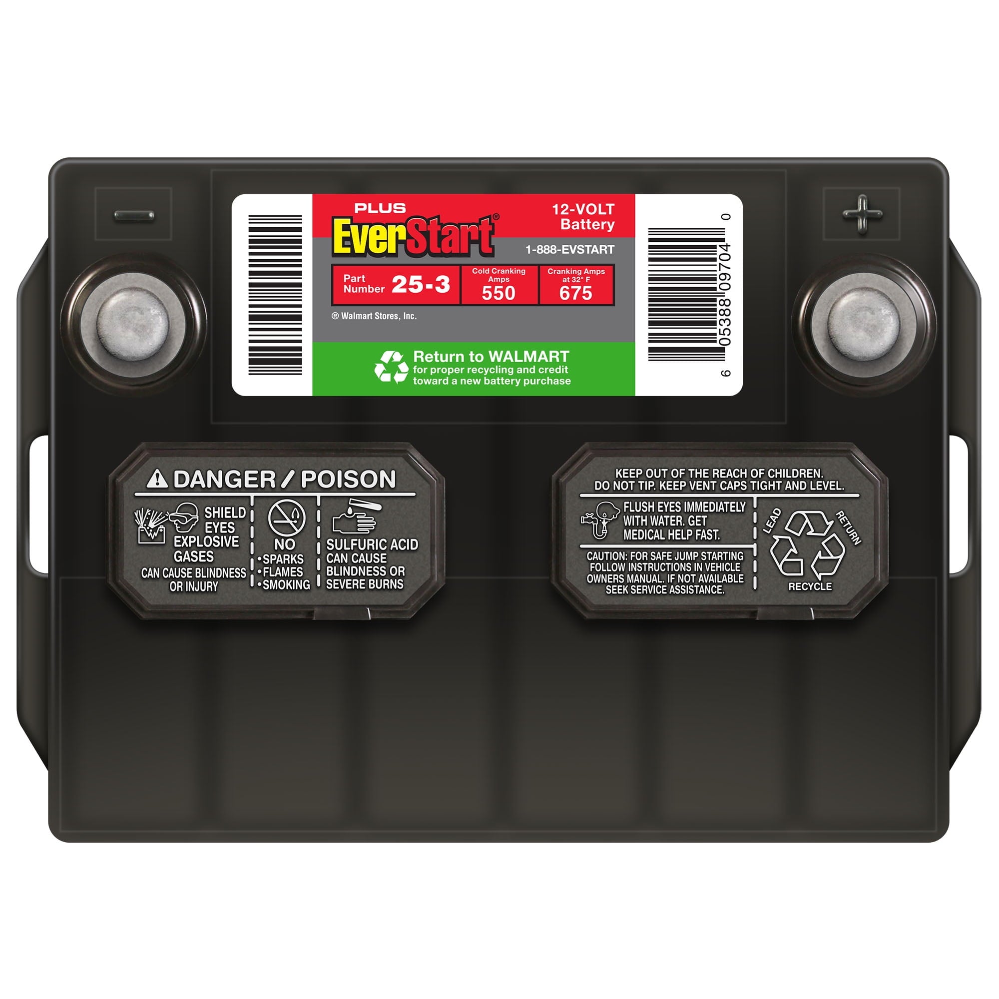 EverStart Plus Lead Acid Automotive Battery, Group Size 25-3 (12 Volt/550 CCA)