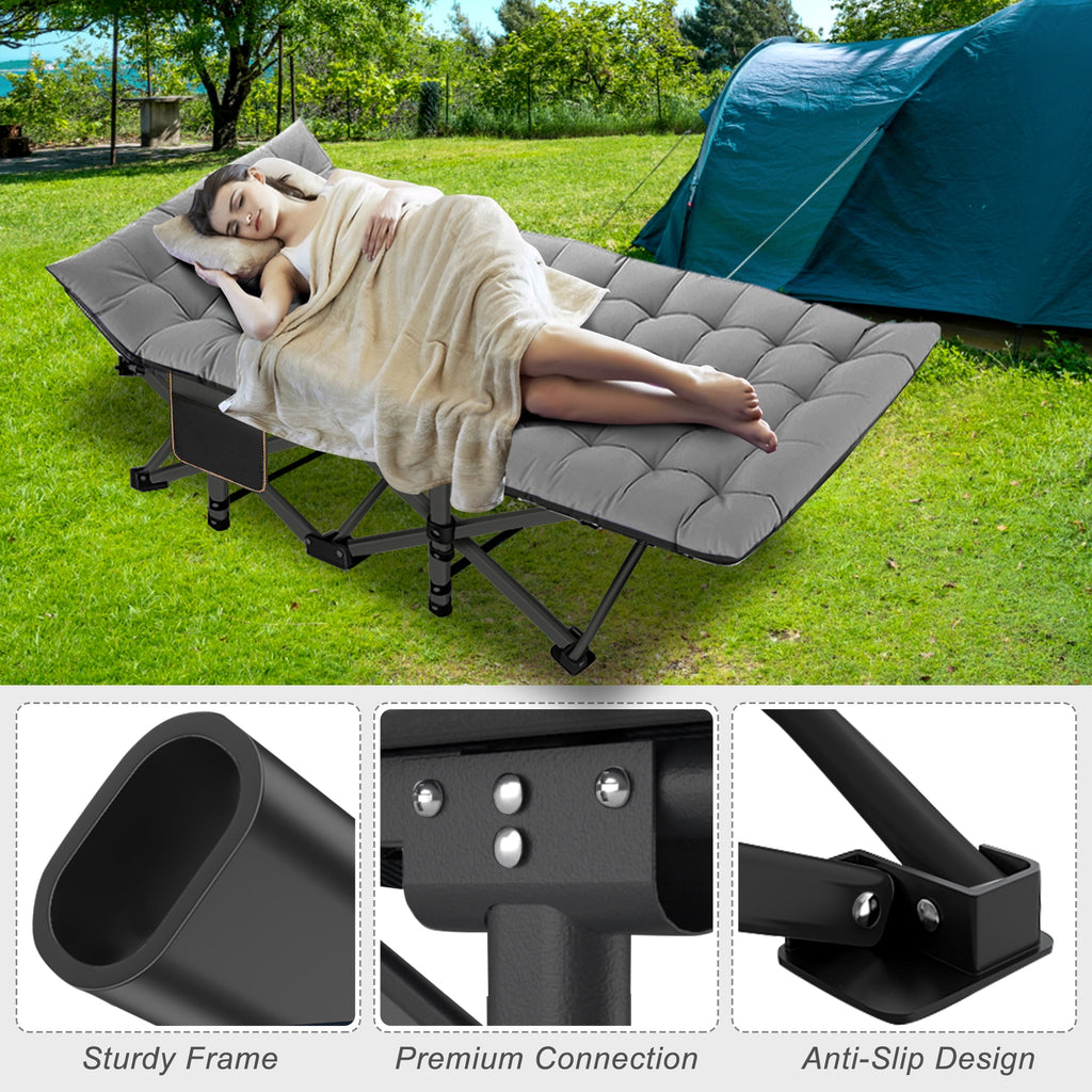 MOPHOTO 75" Portable Folding Bed for Adults, Rollaway Guest Bed Sleeping Cot with Mattress, Heavy Duty Outdoor Camping Cot with Carry Bag