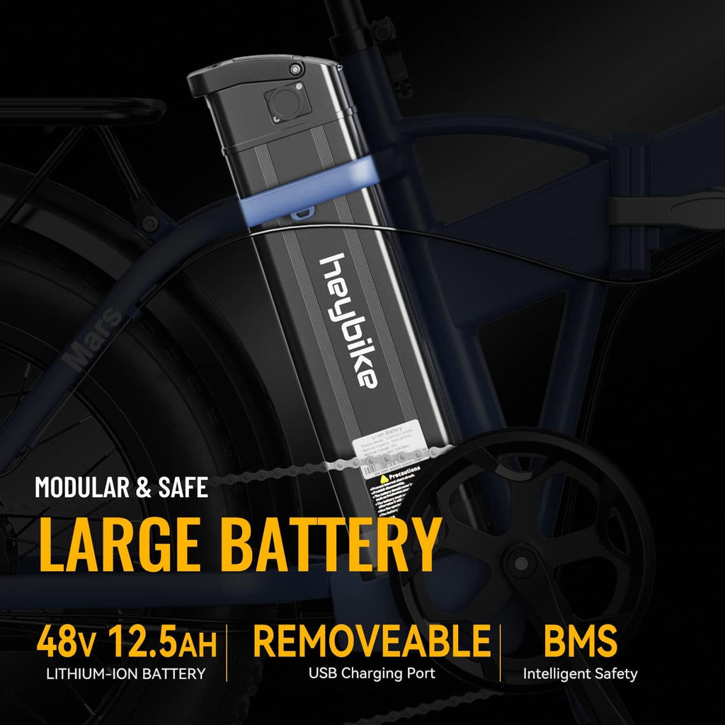 Heybike Mars Electric Bike for Adults, Foldable 20" x 4.0 Fat Tire Electric Bicycle with 500W Motor, 48V 12.5AH Removable Battery, Shimano 7 Speed Commuting Hybrid Ebike