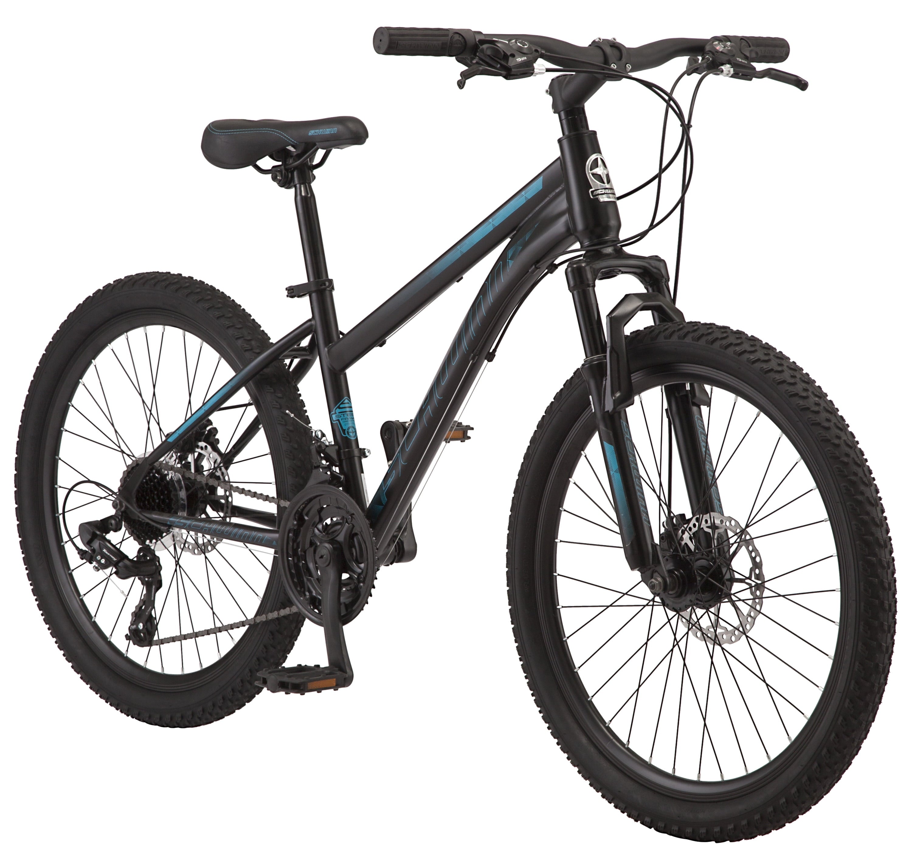 Schwinn Sidewinder Mountain Bike, 24-inch Wheels, 21 Speeds, Black / Teal