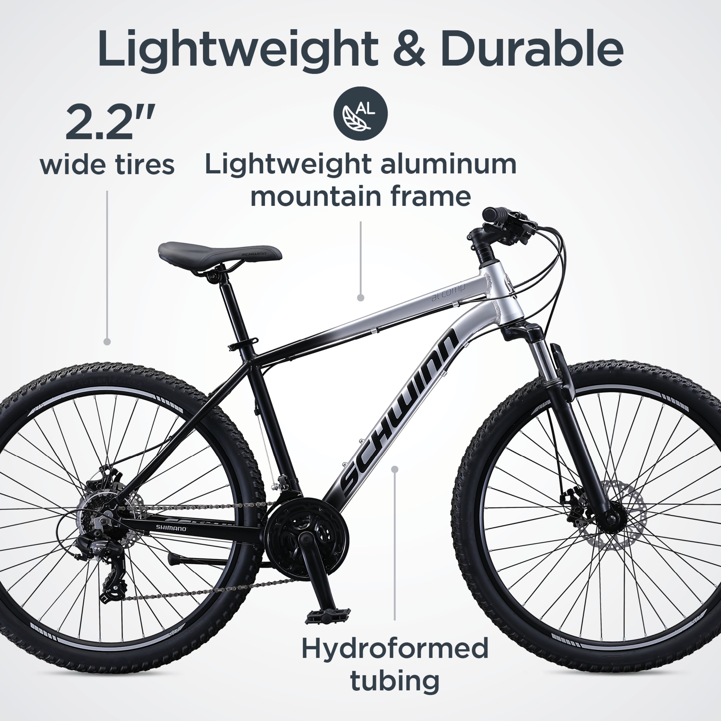 Schwinn AL Comp 27.5 inch Men's Mountain Bike, 21 Speed Adult Bicycle, Grey