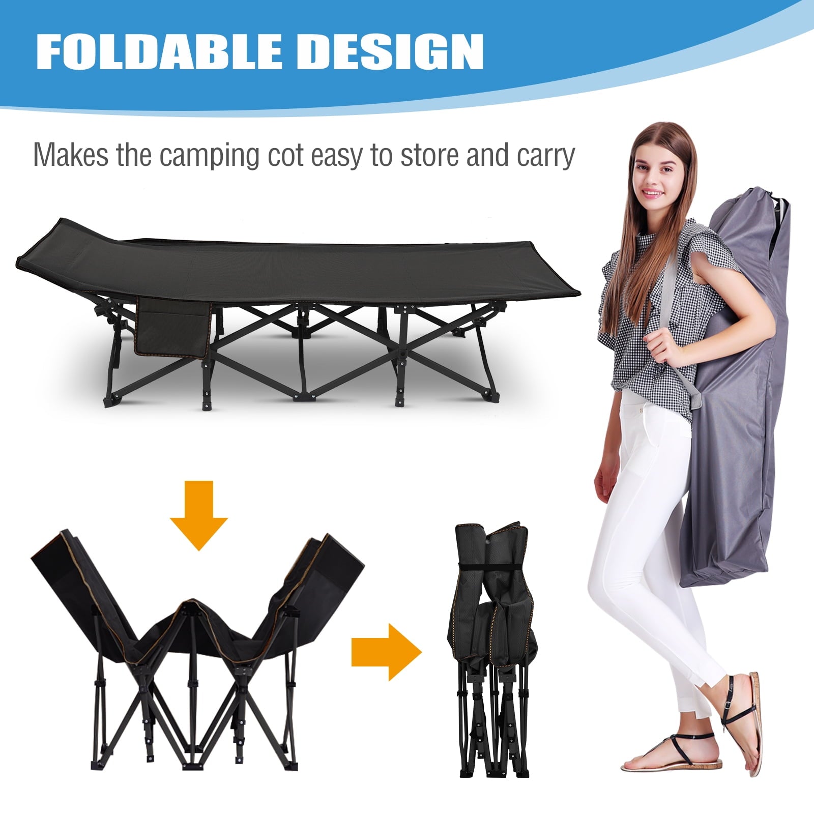 MOPHOTO 75" Portable Folding Bed for Adults, Rollaway Guest Bed Sleeping Cot with Mattress, Heavy Duty Outdoor Camping Cot with Carry Bag