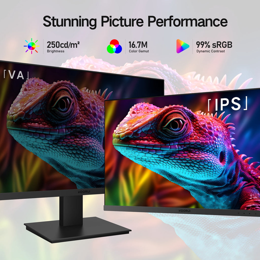 KOORUI 27 inch Computer Monitor,IPS FHD (1920 x 1080) 75Hz 99% sRGB PC Desktop Gaming Monitors for Computer ,HDMI/VGA Port, Visioncare