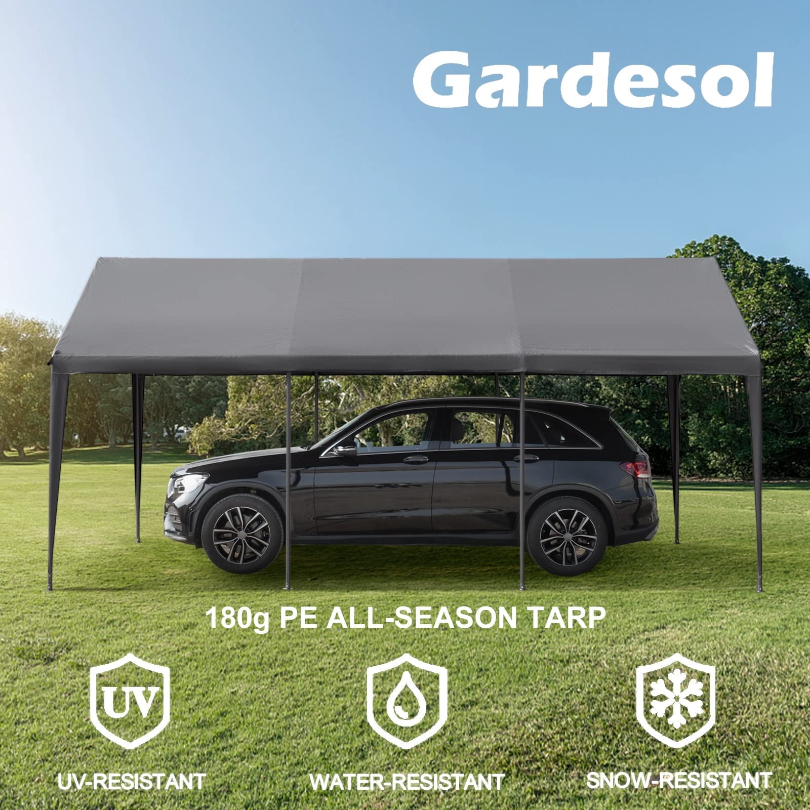 Gardesol Carport, 12'x20' Extra Large Heavy Duty Carport with Removable Sidewalls & Doors, Portable Garage Car Canopy for Car, Truck, SUV, Beige