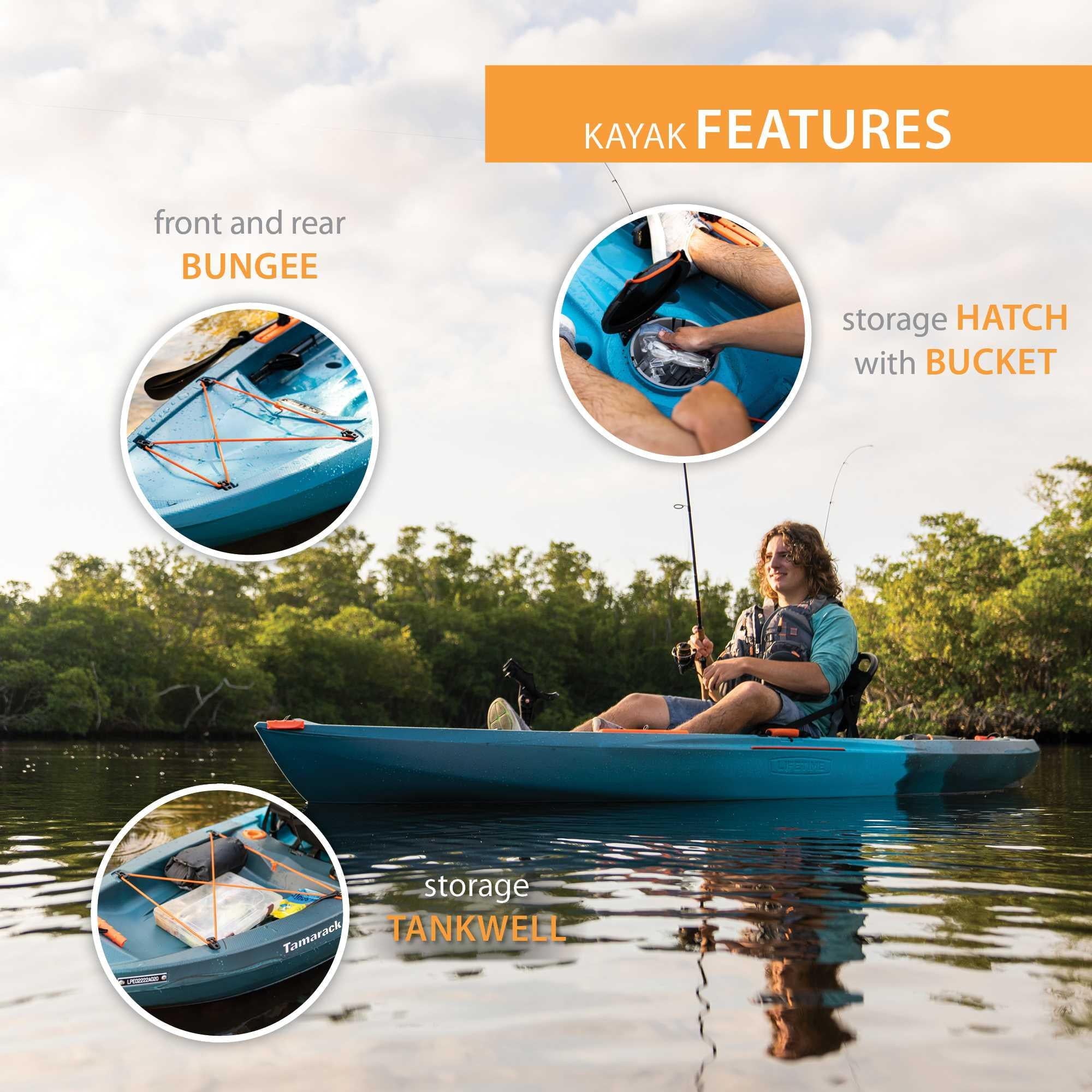 Lifetime Tamarack Pro 123 inch Sit-on-Top Kayak, Eclipse Fusion (91058)