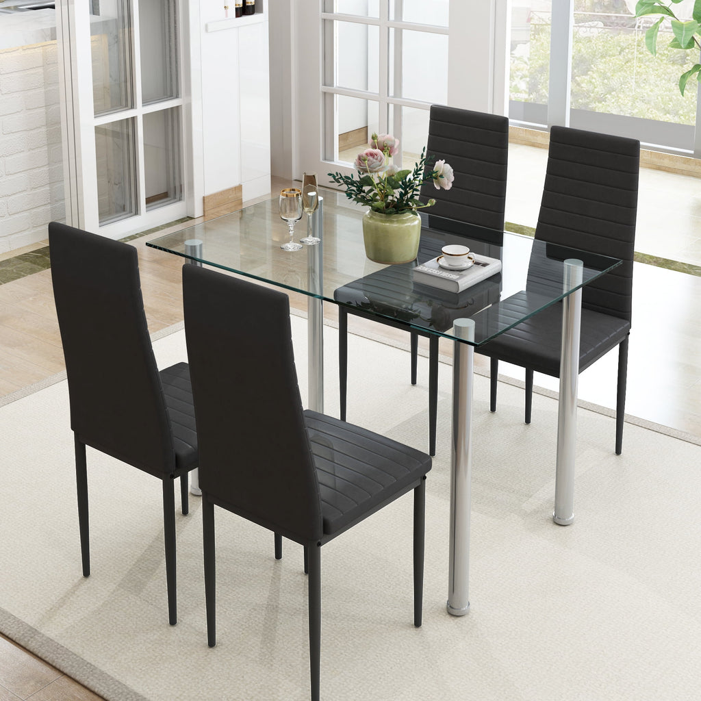 PAPROOS Dining Table Set for 4, Modern 5-Piece Kitchen Table Set with Faux Marble Top and Velvet Upholstery Chairs, Heavy Duty Dinette Sets for Breakfast Nook, Dining Room Table and Chairs, Gray